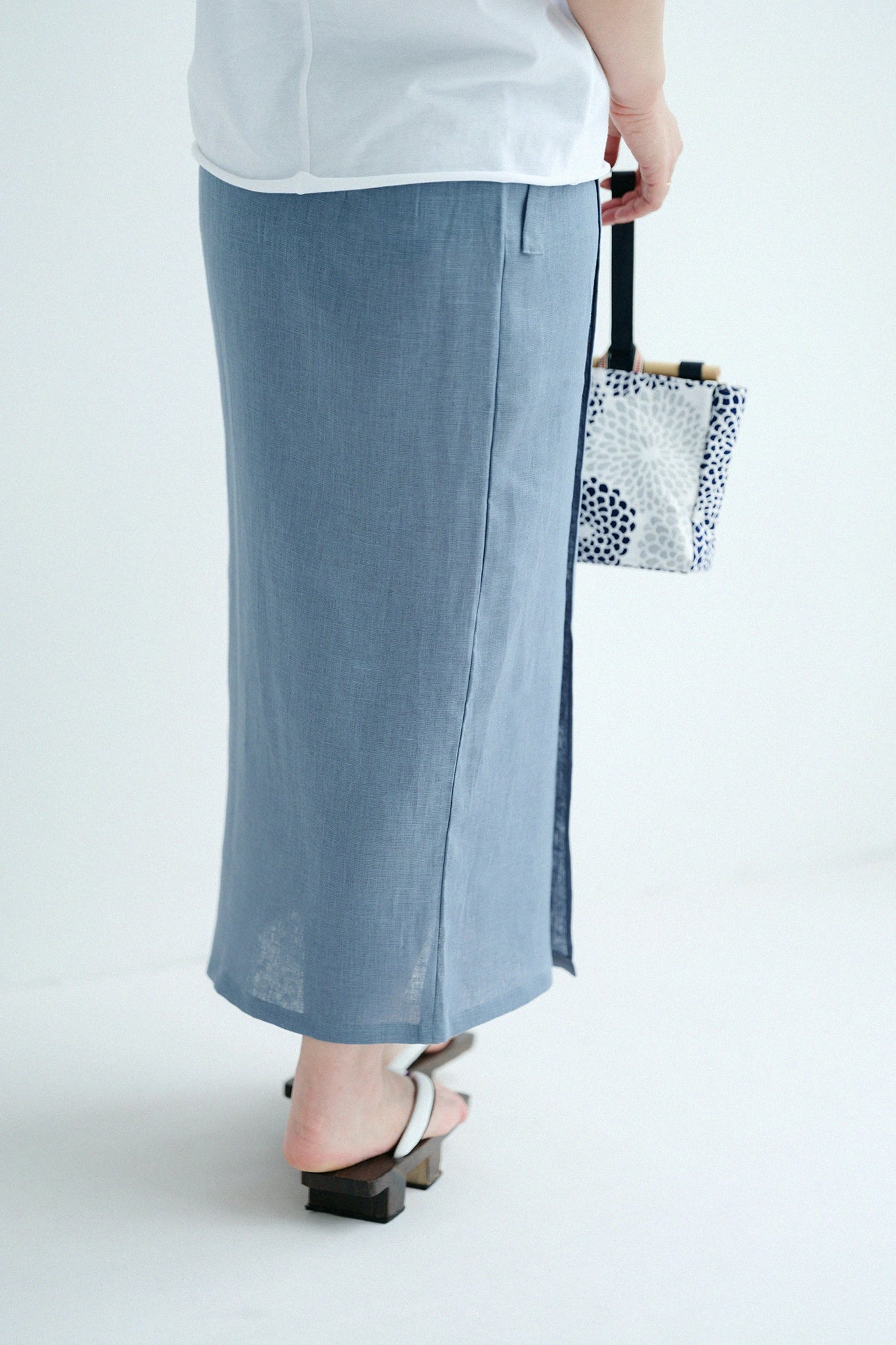 Linen Wrap Skirt / Greyish Blue