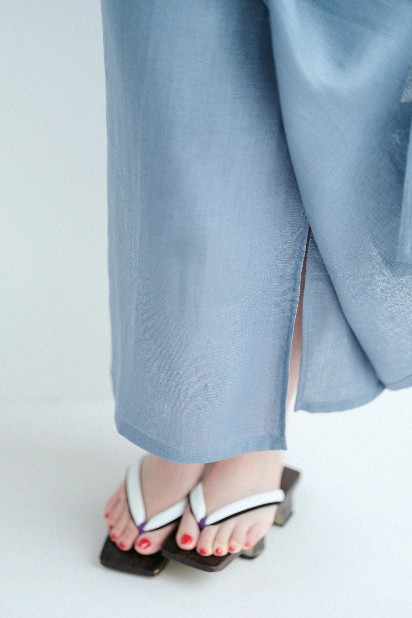 Linen Wrap Skirt / Greyish Blue