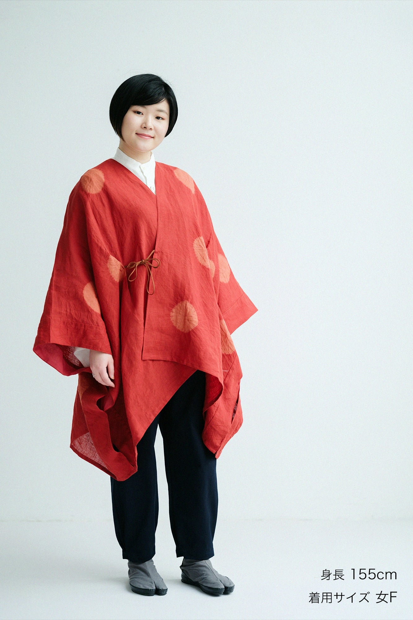 【3月3日頃発送予定】近清絞り 麻 きさらぎ／水玉大（みずたまだい） 臙脂色（えんじいろ）×樺色（かばいろ）