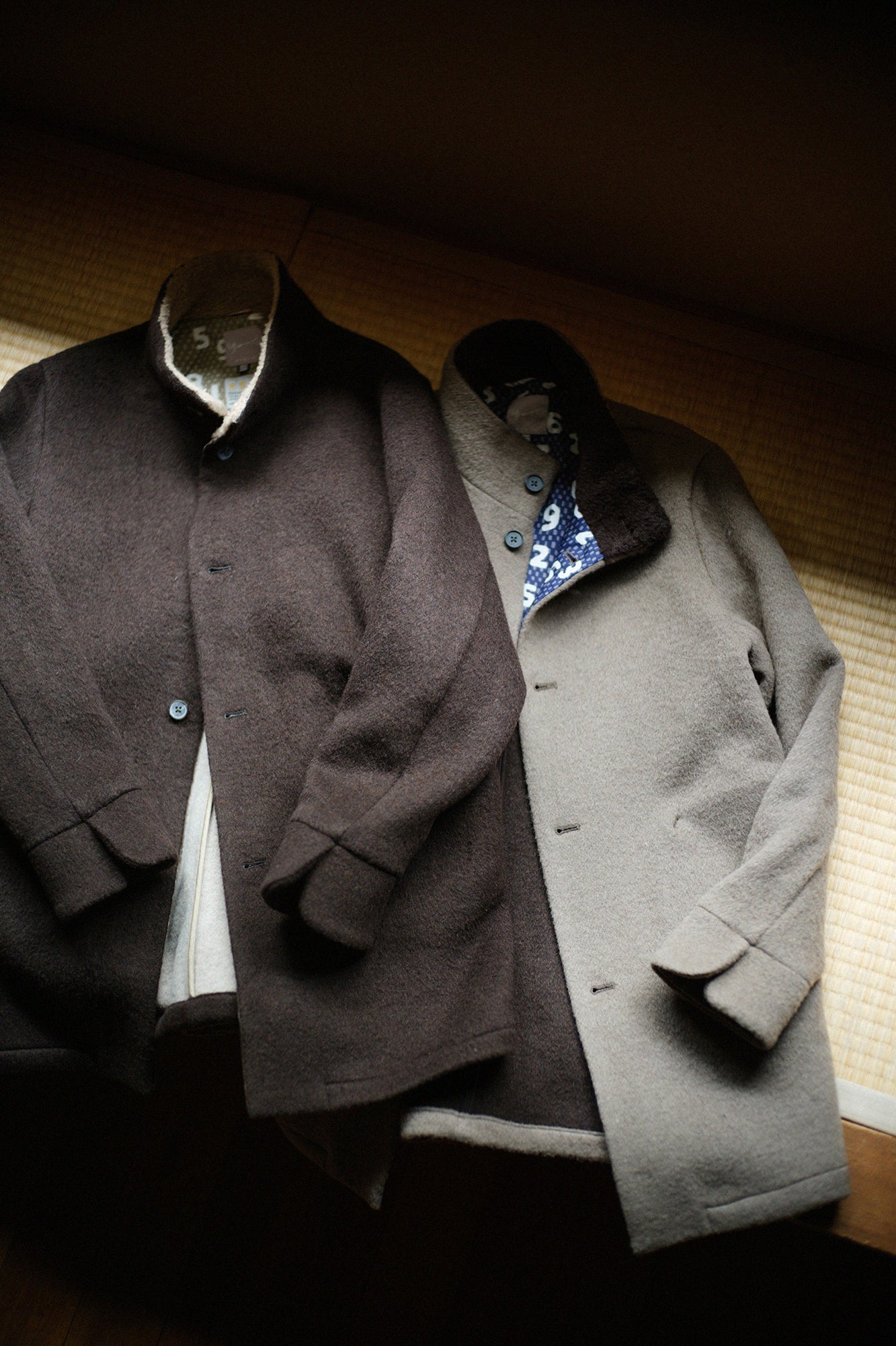 【預購】A.S 雙面羊毛 立領短外套／棕色×網代紋和SO-SU-U十數 昆（※預計於12月9日左右發貨）