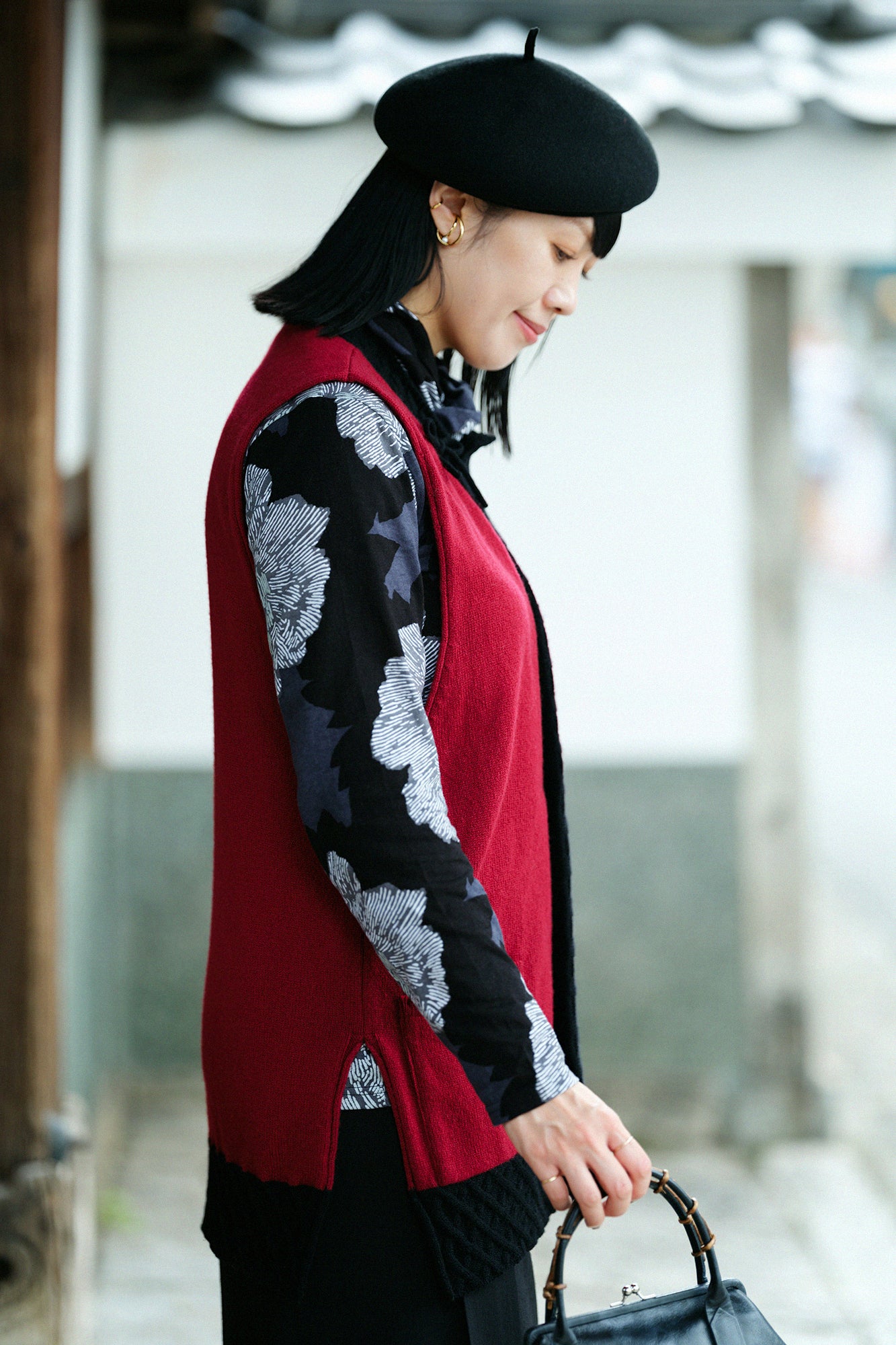 SOU・SOU×ALPHA Lamb Wool Chou-fuku Vest / Dark Red×Black