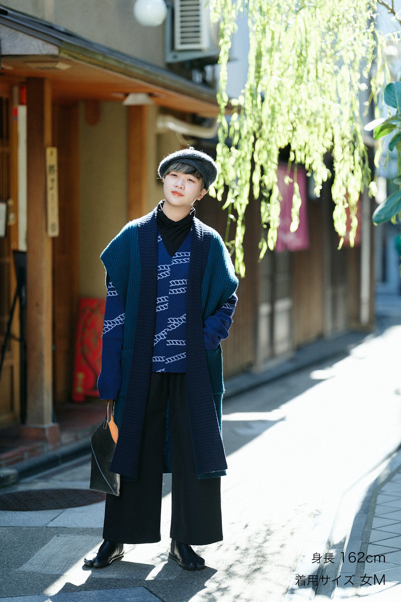 Cotton-wool Twill Weave Square Pockets Monpe Pants / Black Blue