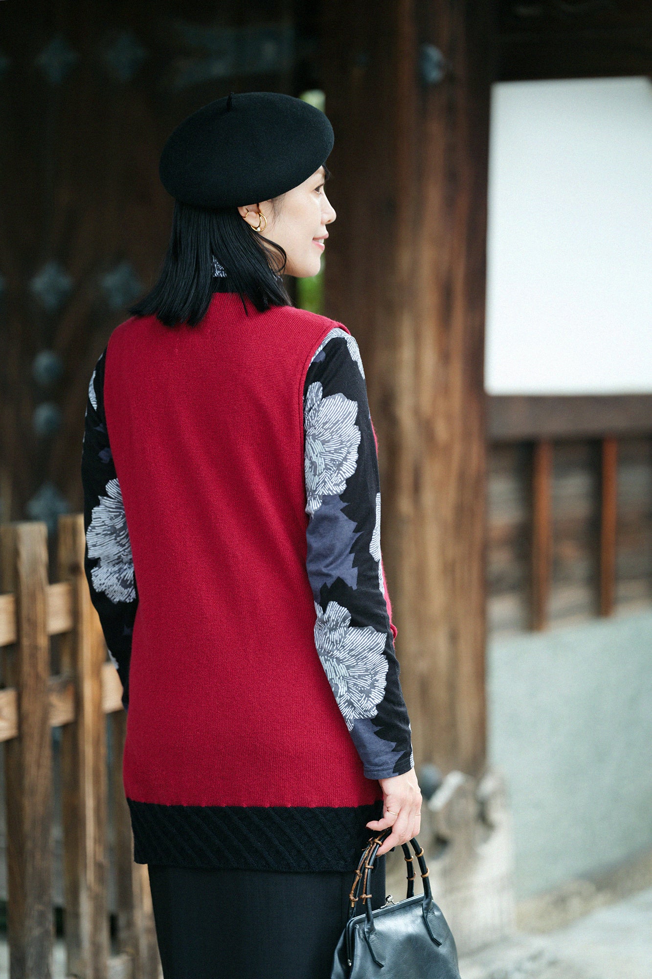SOU・SOU×ALPHA Lamb Wool Chou-fuku Vest / Dark Red×Black