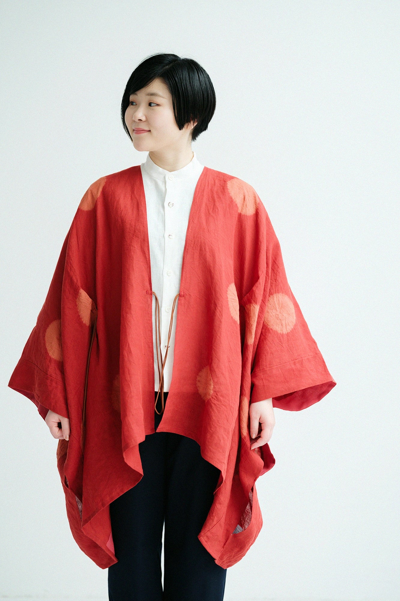 【3月3日頃発送予定】近清絞り 麻 きさらぎ／水玉大（みずたまだい） 臙脂色（えんじいろ）×樺色（かばいろ）