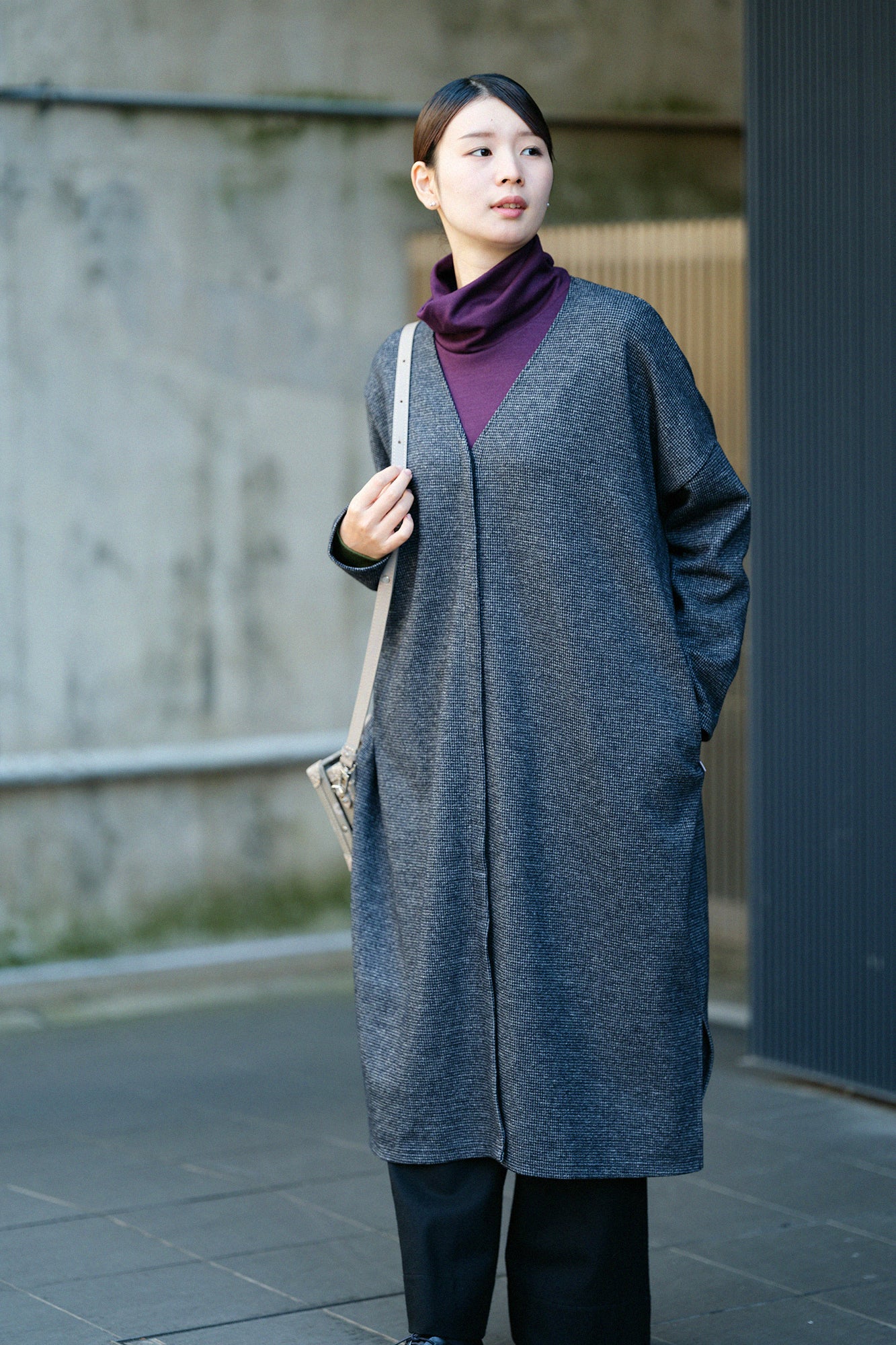 【預購】C/W千鳥格紋織 V領輕型外套／混藍黑色（※預計於12月9日左右發貨）