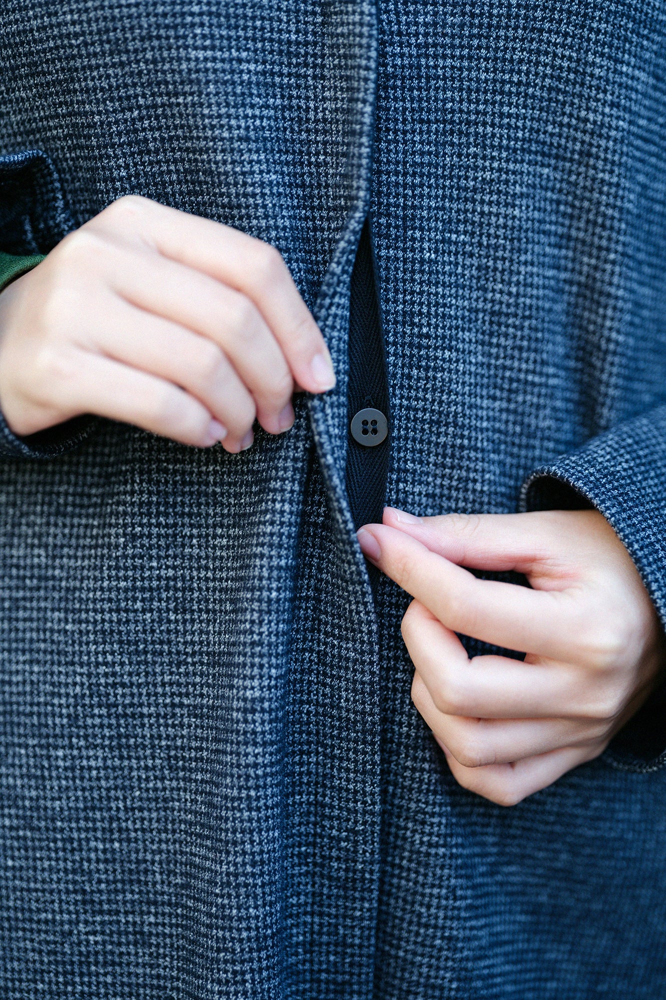 【預購】C/W千鳥格紋織 V領輕型外套／混藍黑色（※預計於12月9日左右發貨）