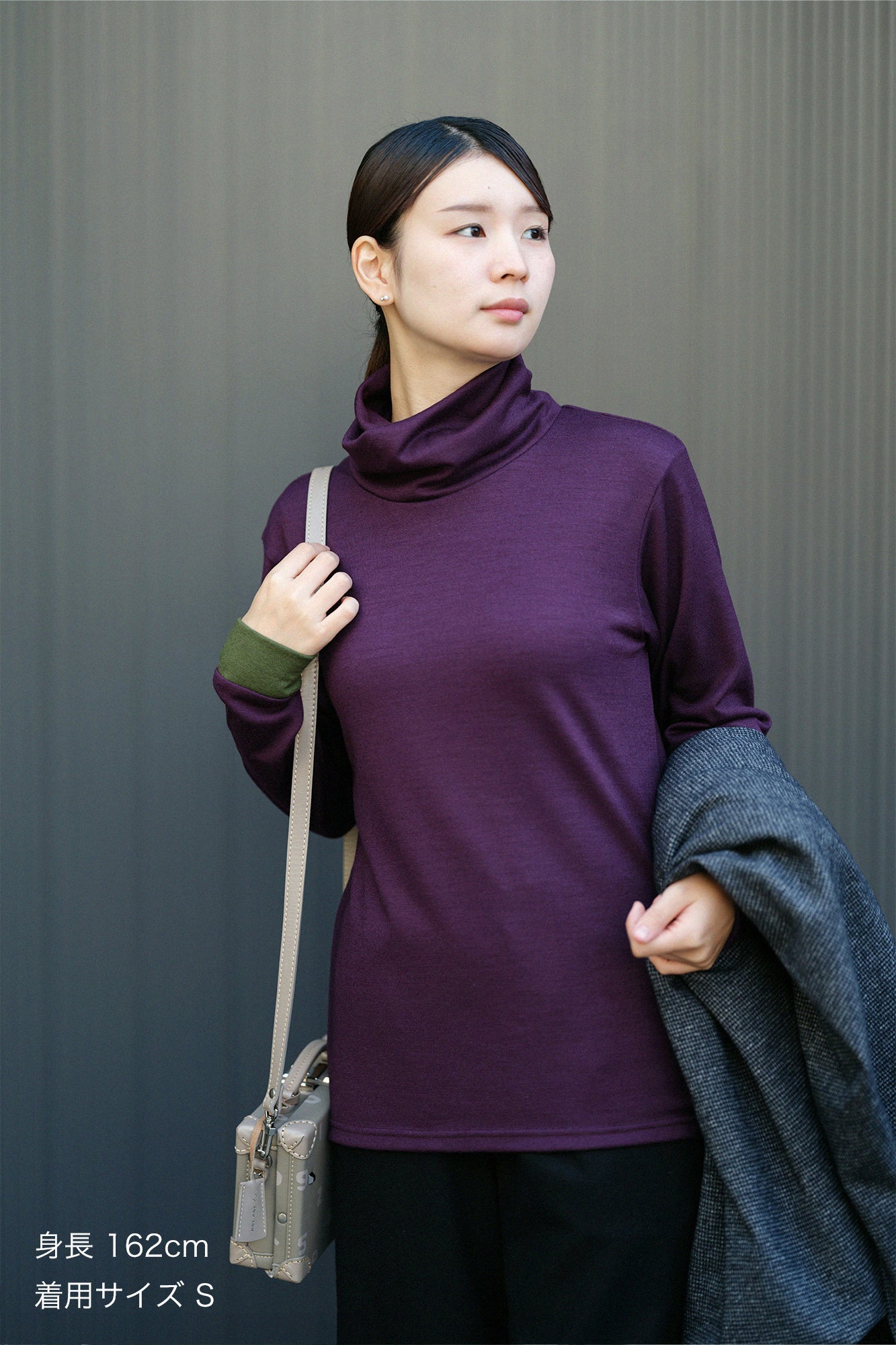 【預購】平針織 可洗羊毛 造型高領L/S長版上衣／紫藍色（※預計於12月9日左右發貨）