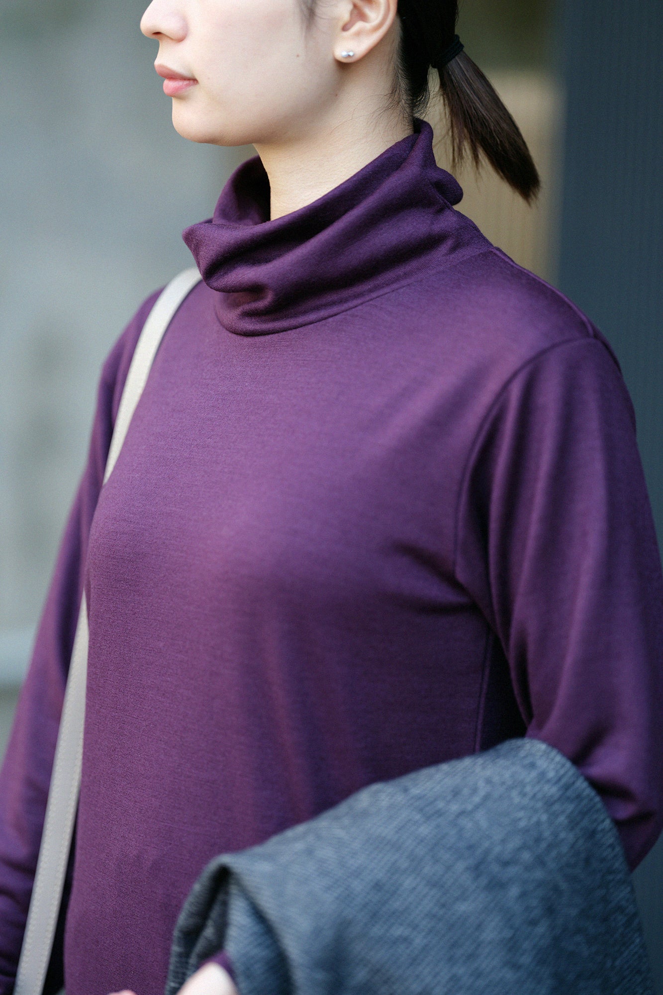 【預購】平針織 可洗羊毛 造型高領L/S長版上衣／紫藍色（※預計於12月9日左右發貨）