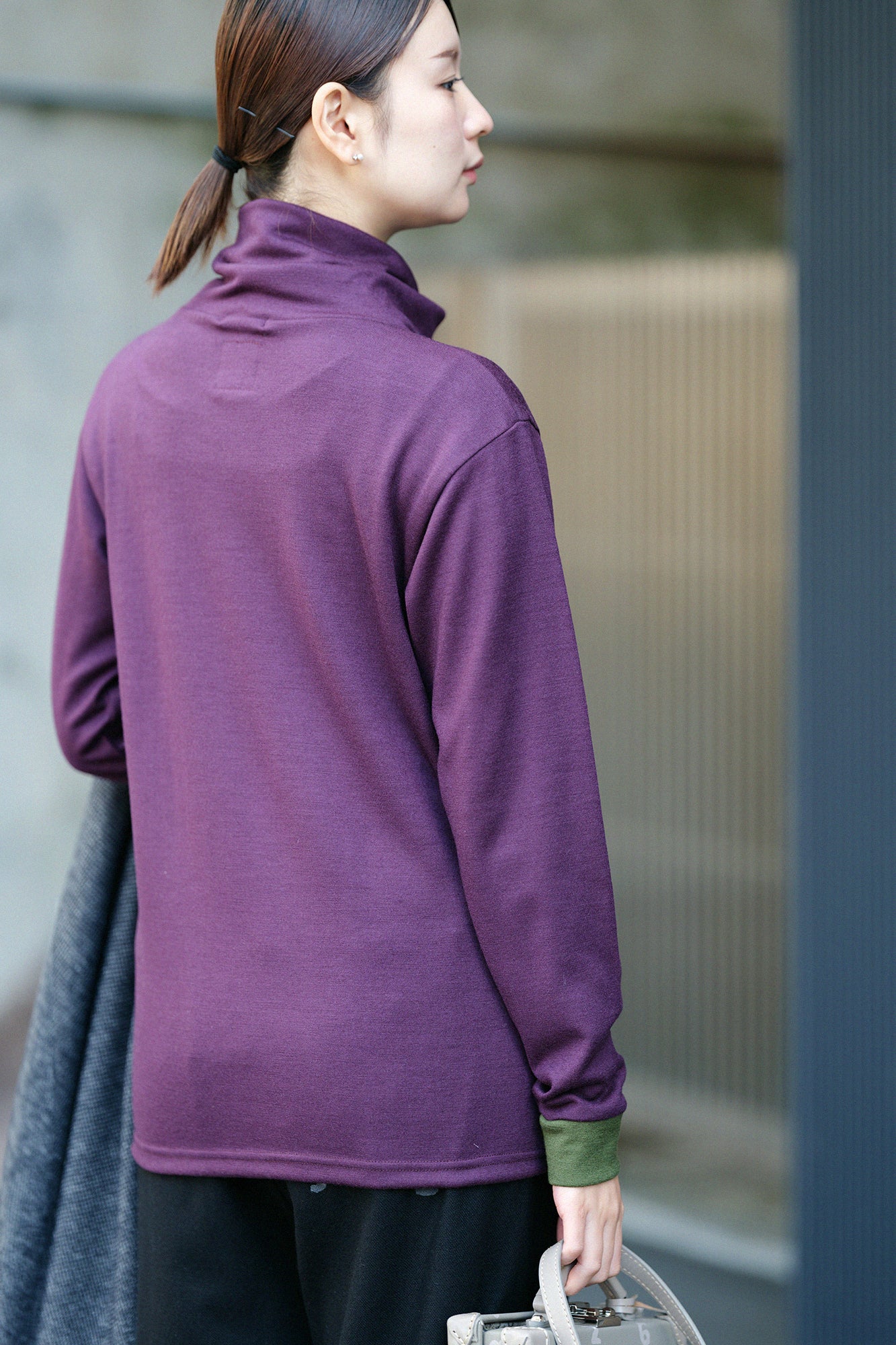 【預購】平針織 可洗羊毛 造型高領L/S長版上衣／紫藍色（※預計於12月9日左右發貨）