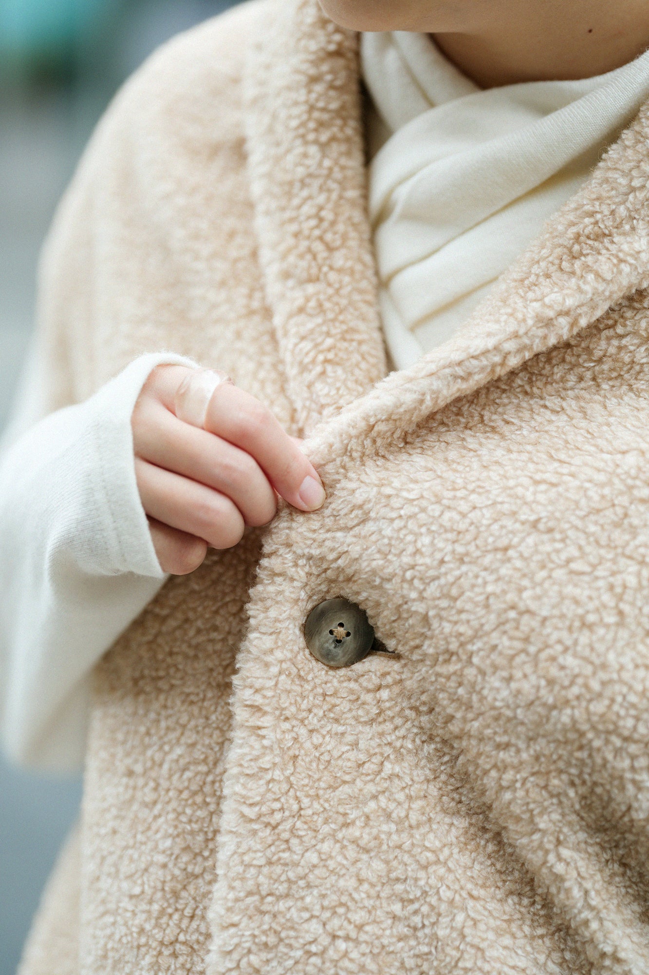 仿毛 莢背心 附裡襯／淡褐色×積木之家