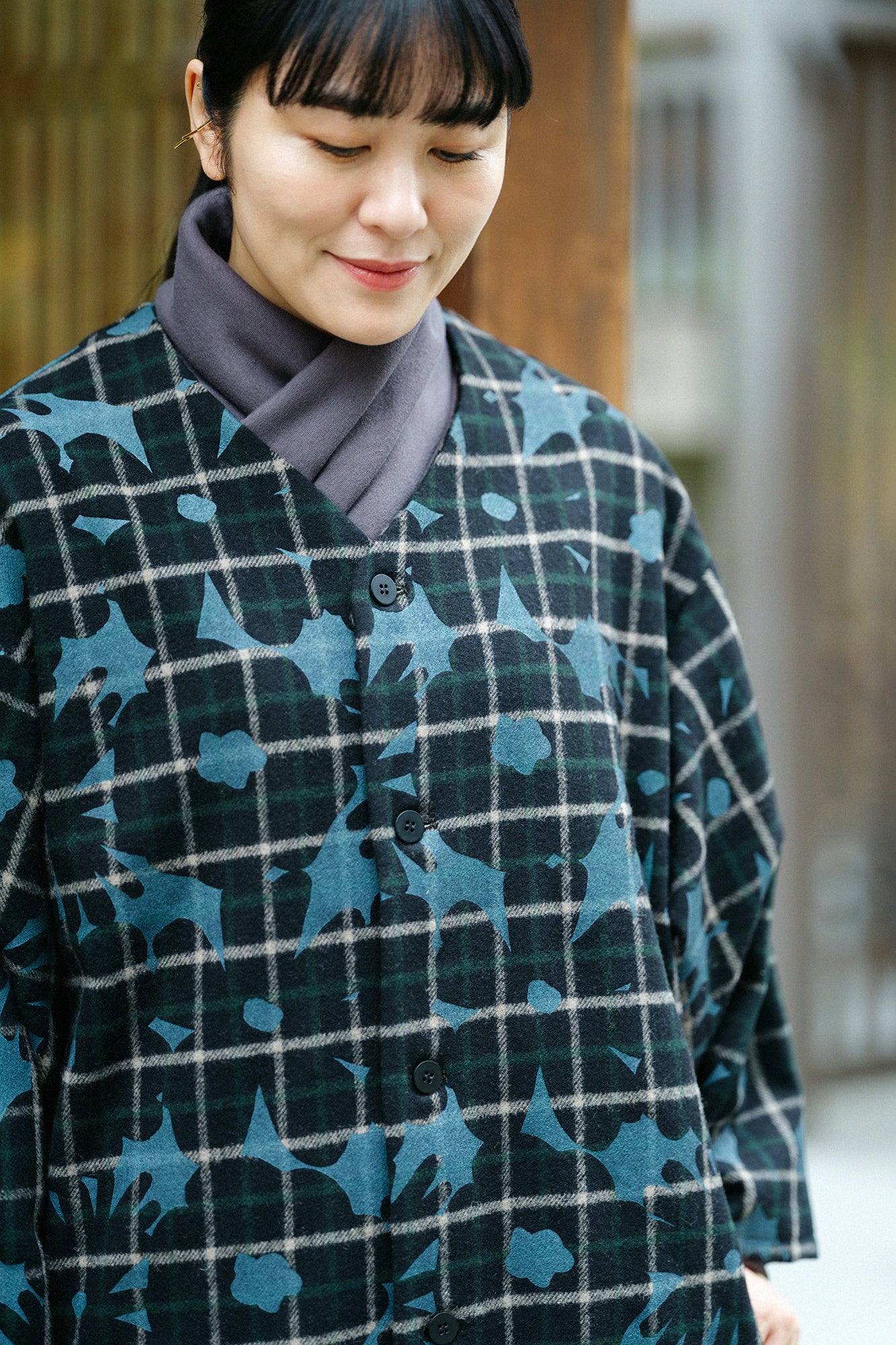 Combed Yarn Lattice Weave Naginata Sleeve Haori Long with Lining / OrakaBlack