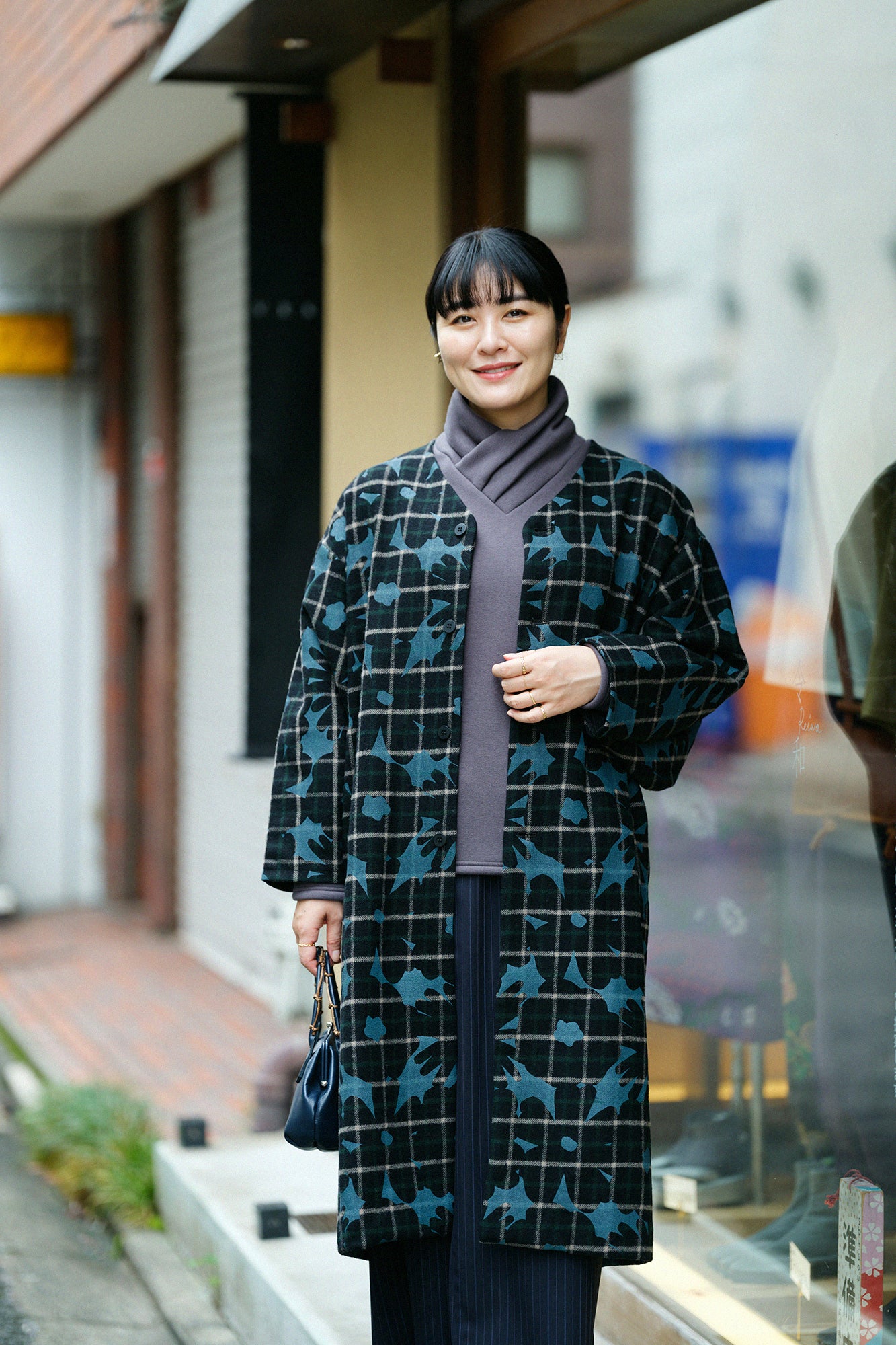 Combed Yarn Lattice Weave Naginata Sleeve Haori Long with Lining / OrakaBlack