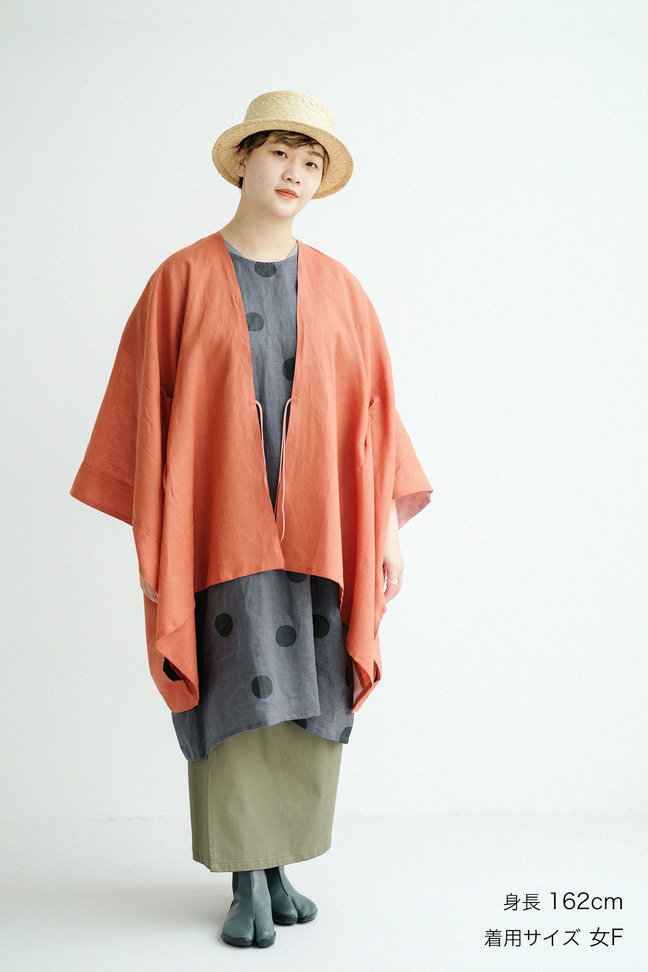 【Scheduled to ship around Mar 3】Linen Kisaragi Poncho／Reddish Yellow