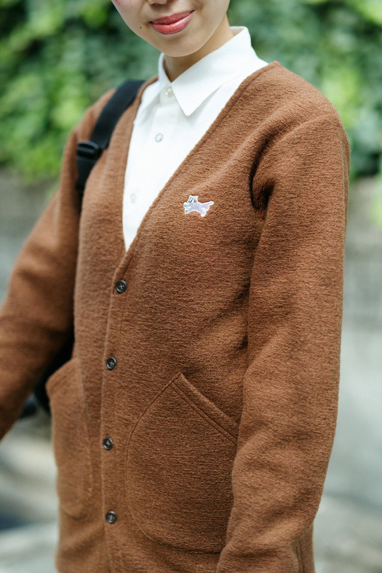 義大利毛絨針織 V領L/S外套／棕色