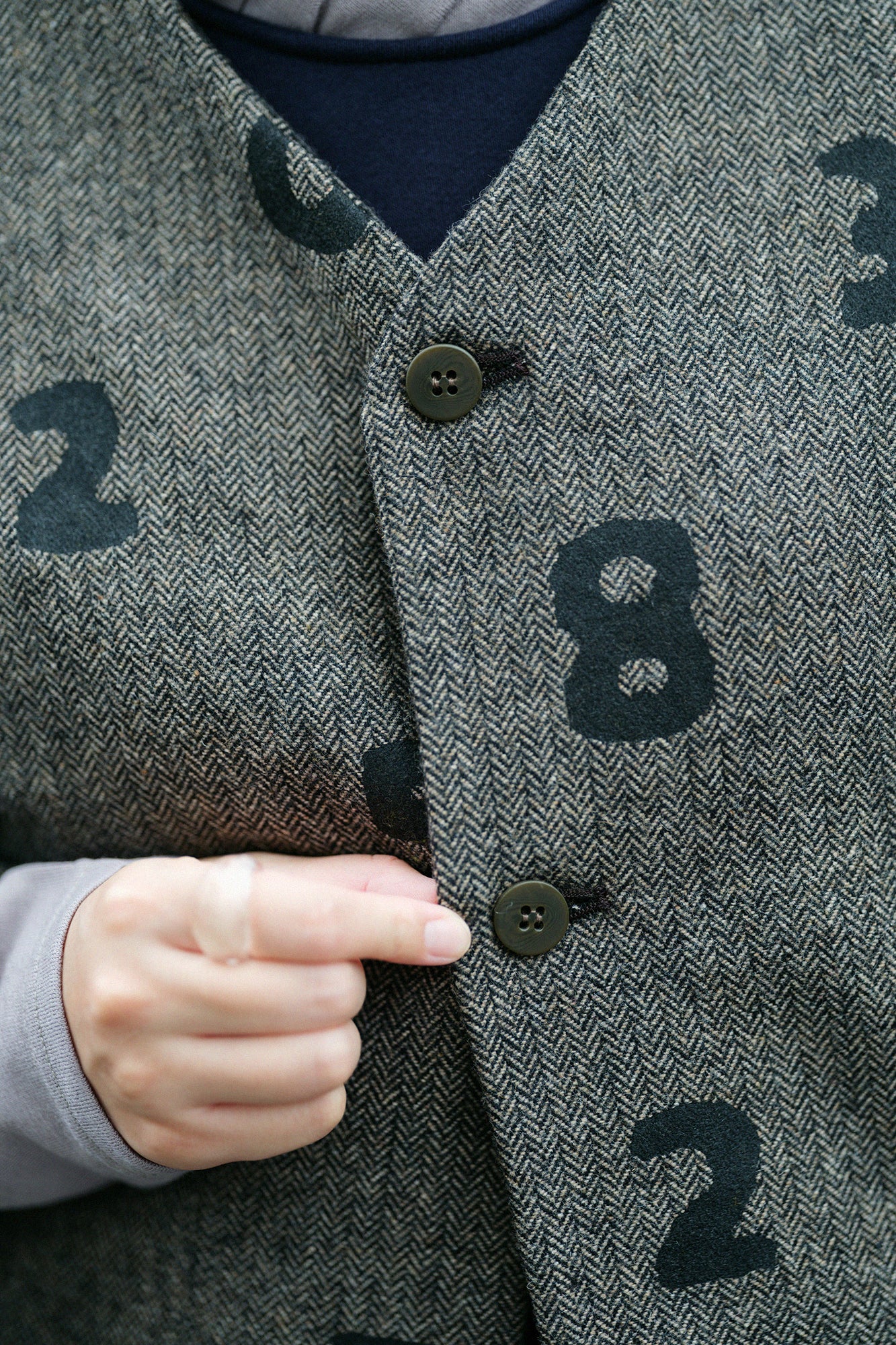 粗花呢 人字形斜紋織 圓弧袖外套 附裡襯／SO-SU-U大 黄枯茶色