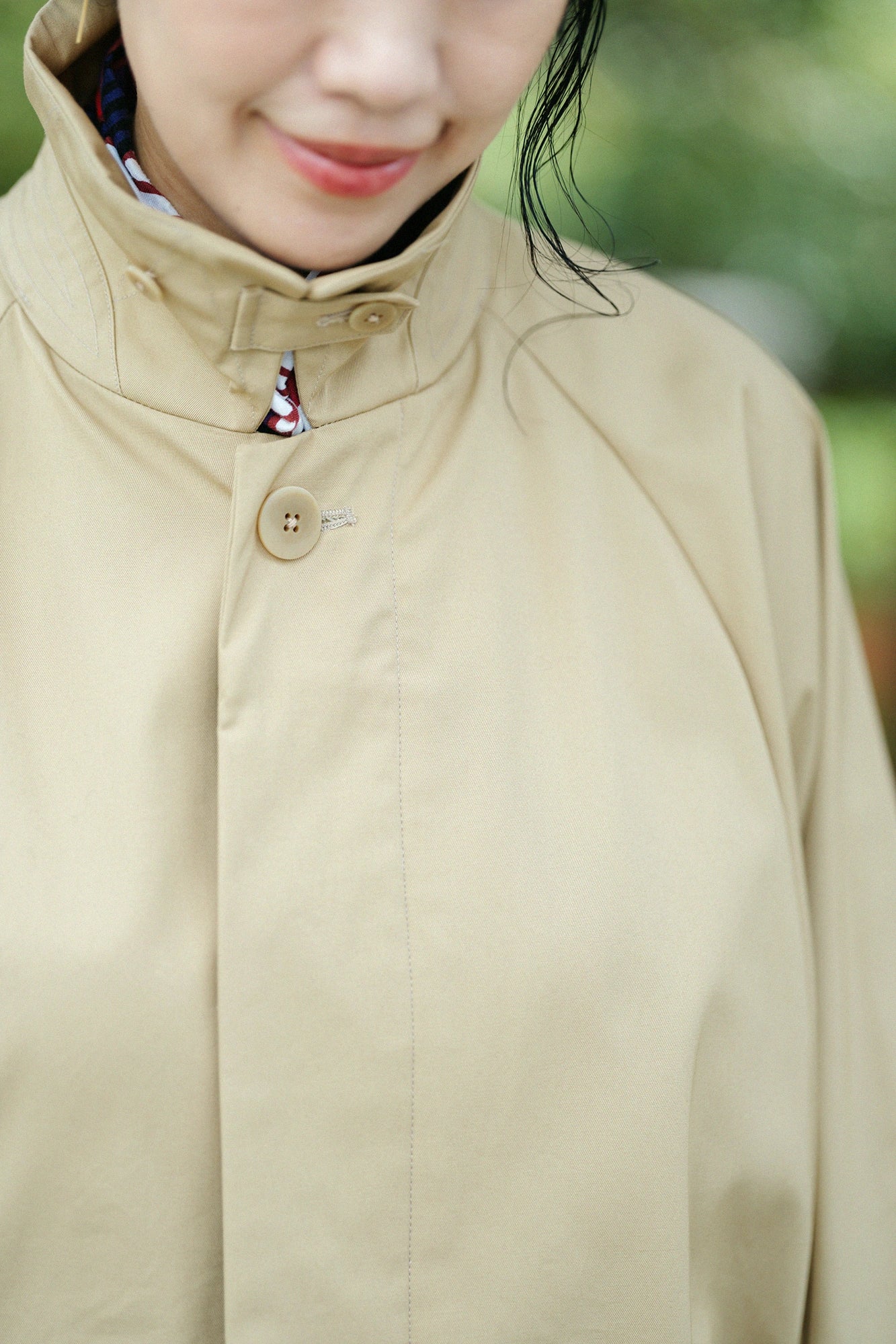 【Expédition prévue vers le 22 septembre】Gabardine haute densité manteau sans col à manches raglan / couleur noisette 
