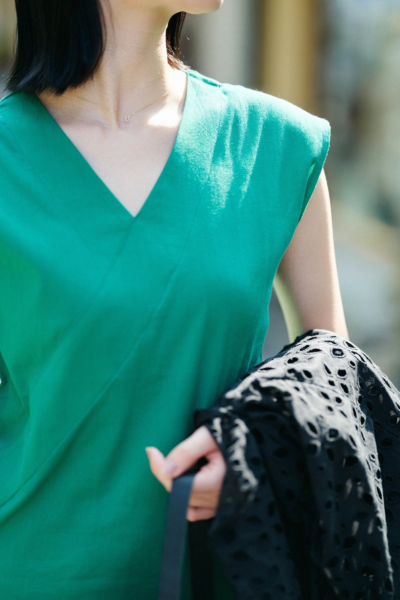 【Ships ard. 4/21】Chizimi Cotton 40/40 V-neck Shirt / Green