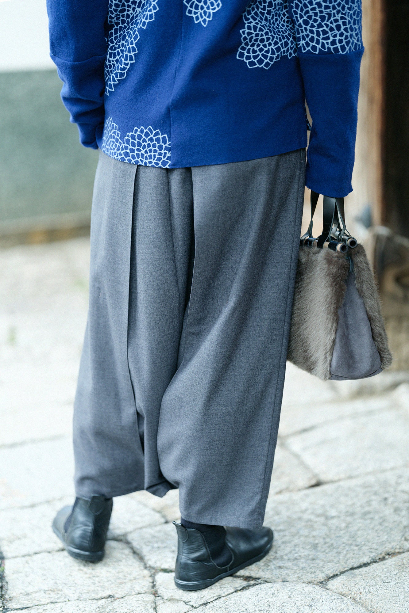 Super 100's Wool Hakama Fuji Pants / Dark Grey