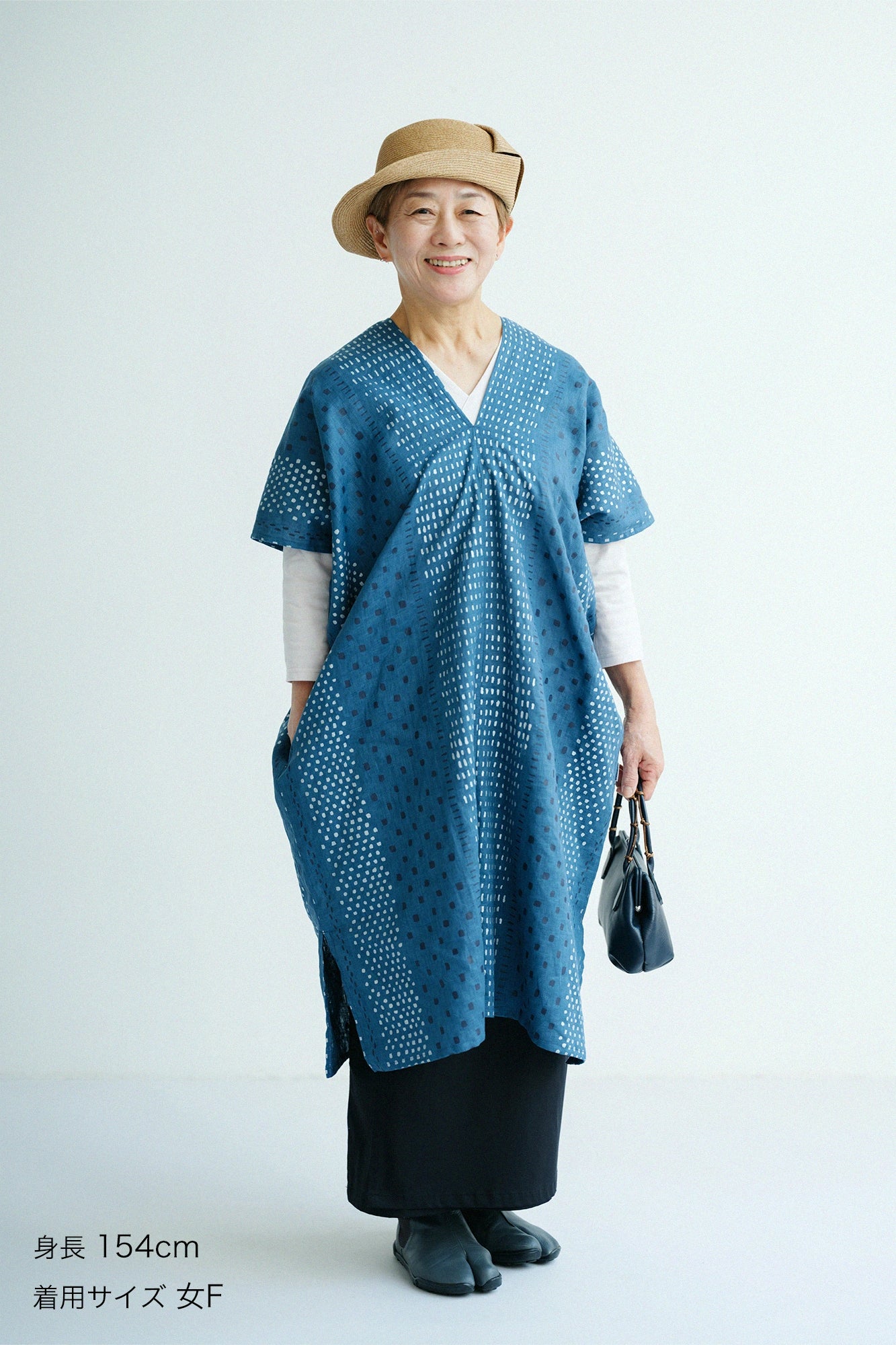 【Scheduled to ship around Mar 3】Linen Rectangular Dress Split Joint／Hail StripesAquamarine