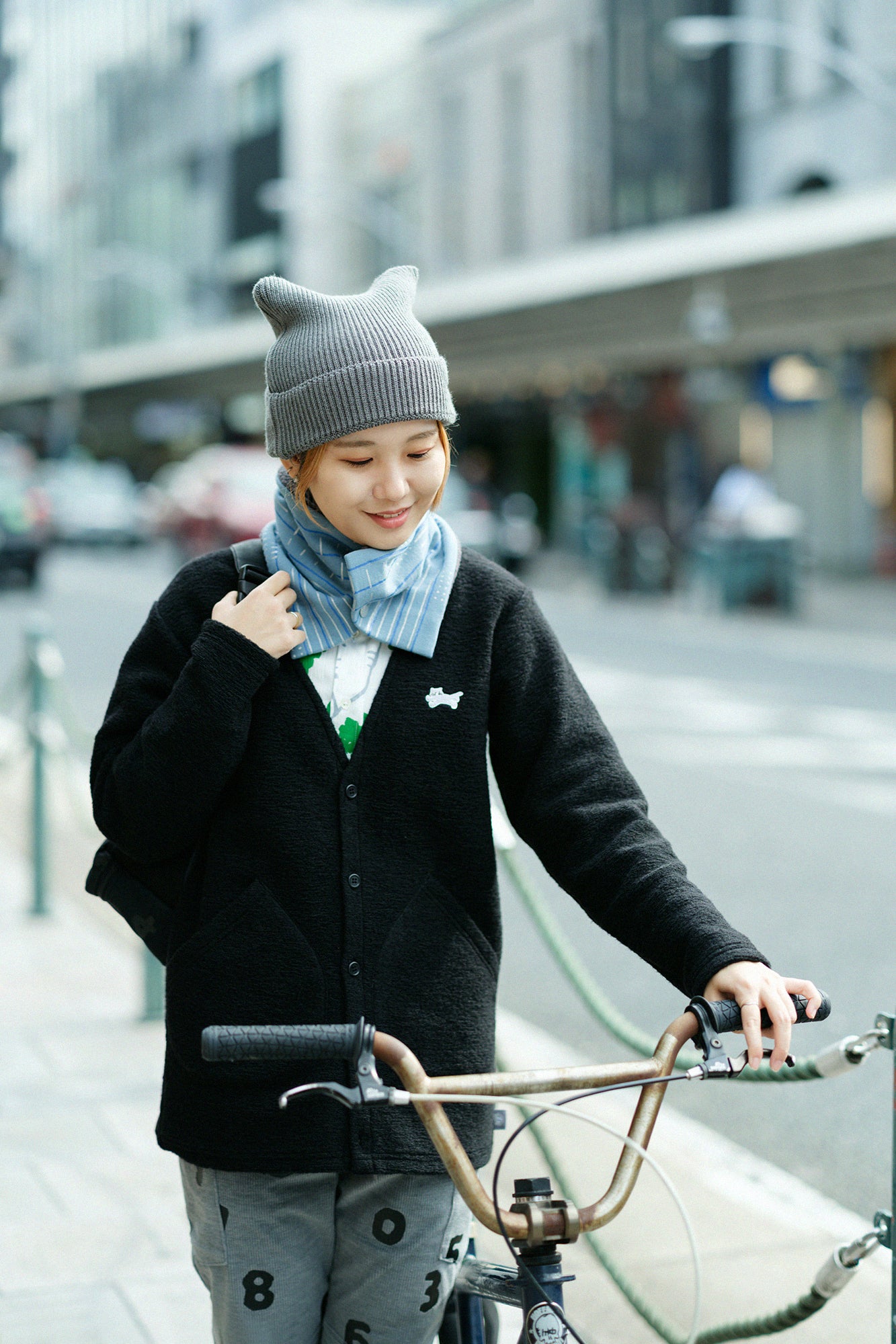Reversible BIKE Neck Warmer／Interstices and Stripes  Aqua Green