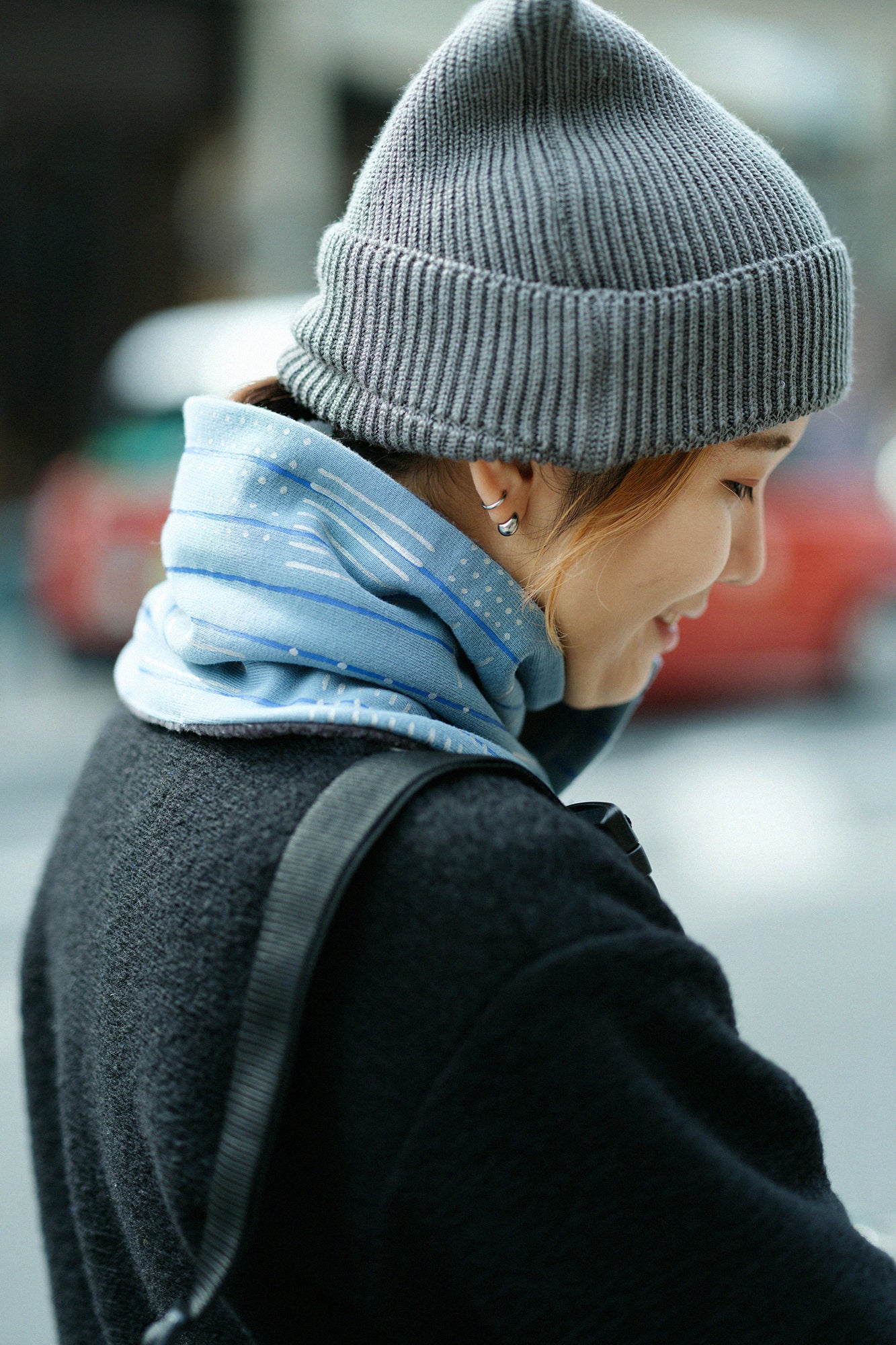 Reversible BIKE Neck Warmer／Interstices and Stripes  Aqua Green