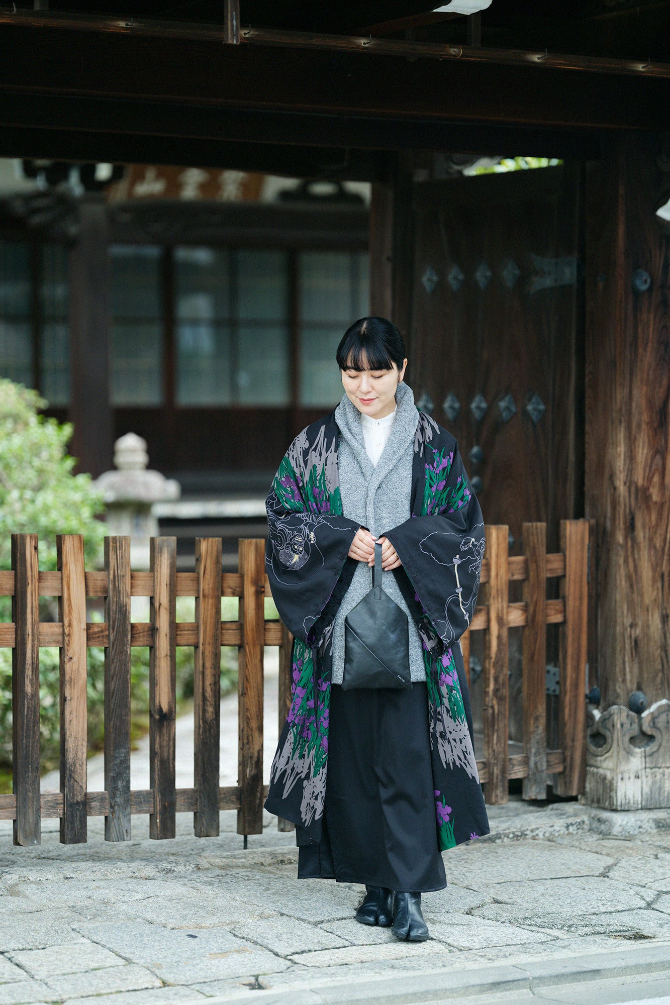 Boa Saya Vest with Lining / Heather Grey×Gorgeous Green Jade Color