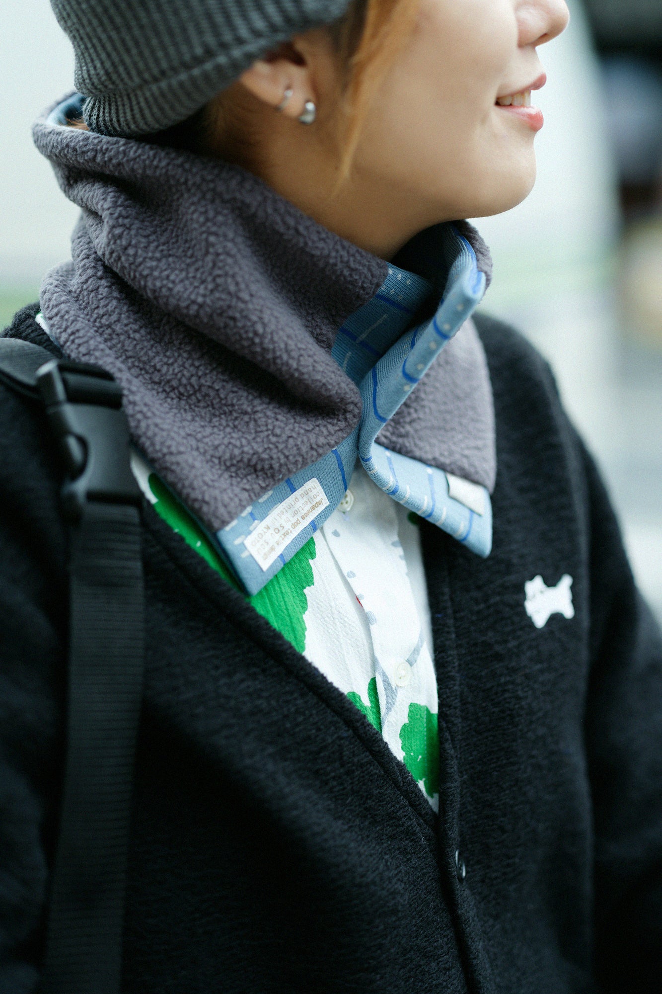 Reversible BIKE Neck Warmer／Interstices and Stripes  Aqua Green