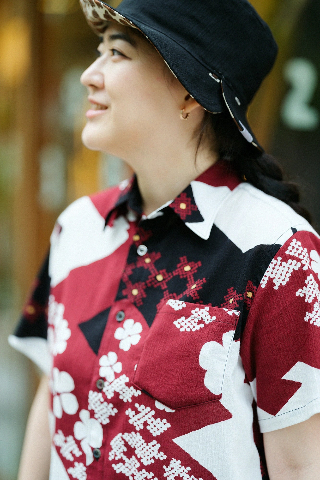 【6月30日頃発送予定】高島縮 20/20 半袖シャツ／小花雲（こばなぐも） 変わり菱つなぎ模様（かわりびしつなぎもよう） 写し（うつし）
