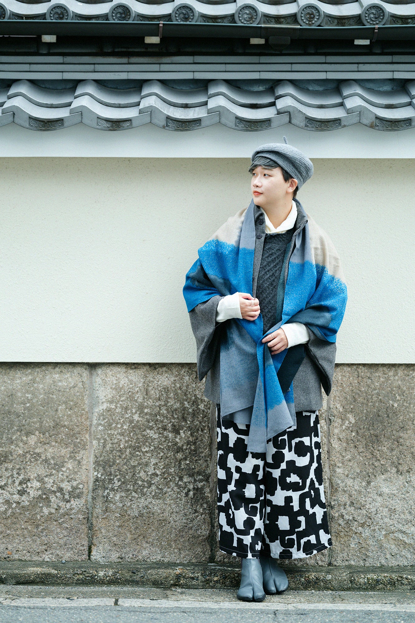 SOU・SOU×ALPHA Lamb Wool Chou-fuku Vest / Greyish Blue×Dark Grey