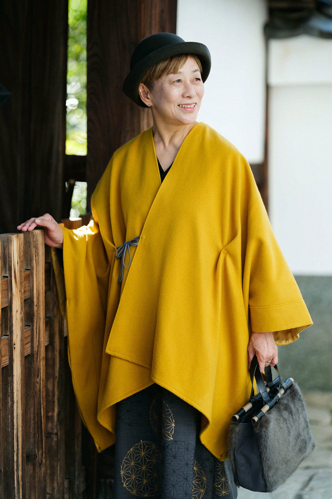 Wool Melton Kisaragi Poncho / Mustard
