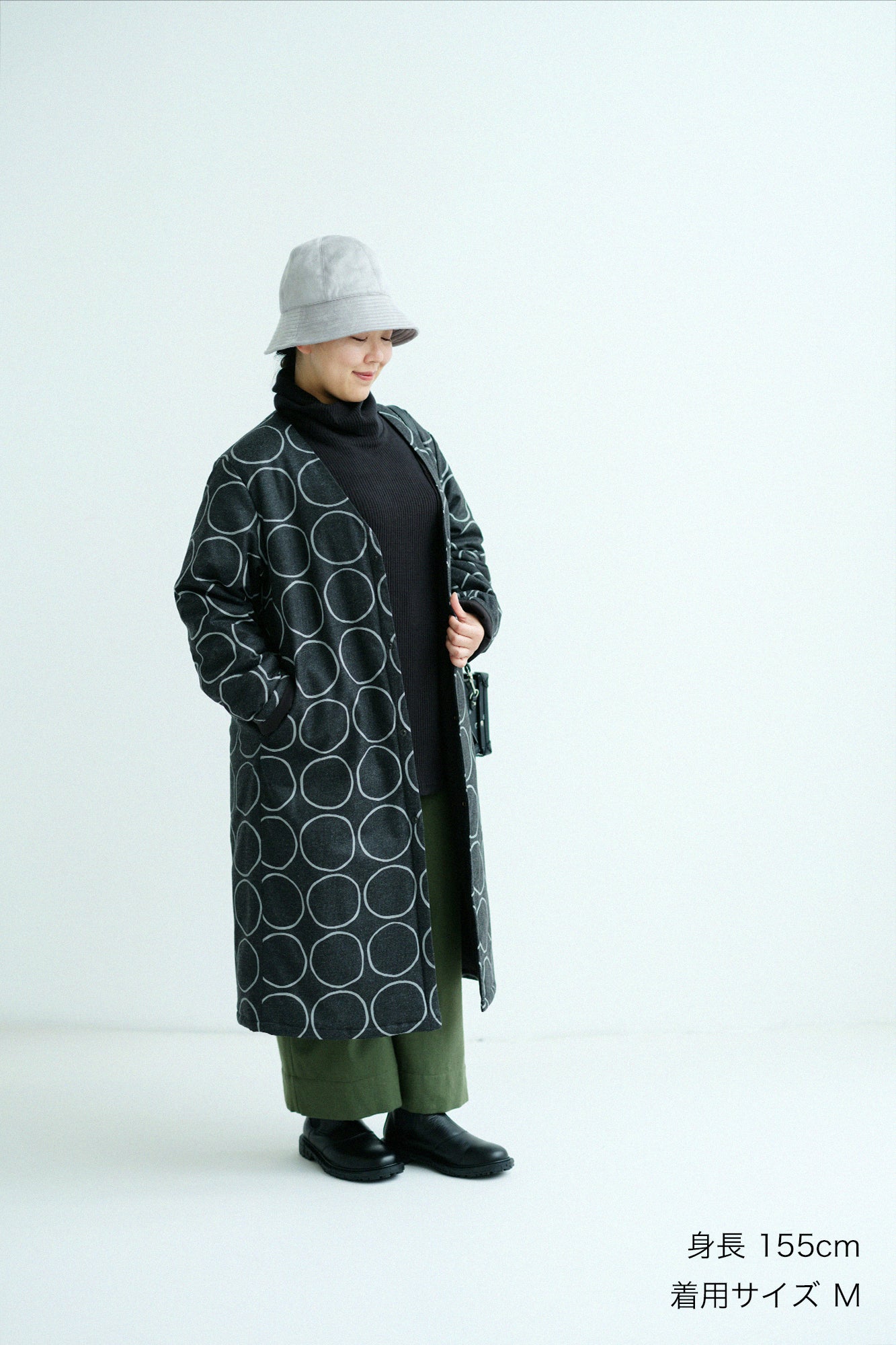 【預購】彈性法蘭絨 無領 襯墊外套／排圈圈 墨黑色（※預計於12月9日左右發貨）