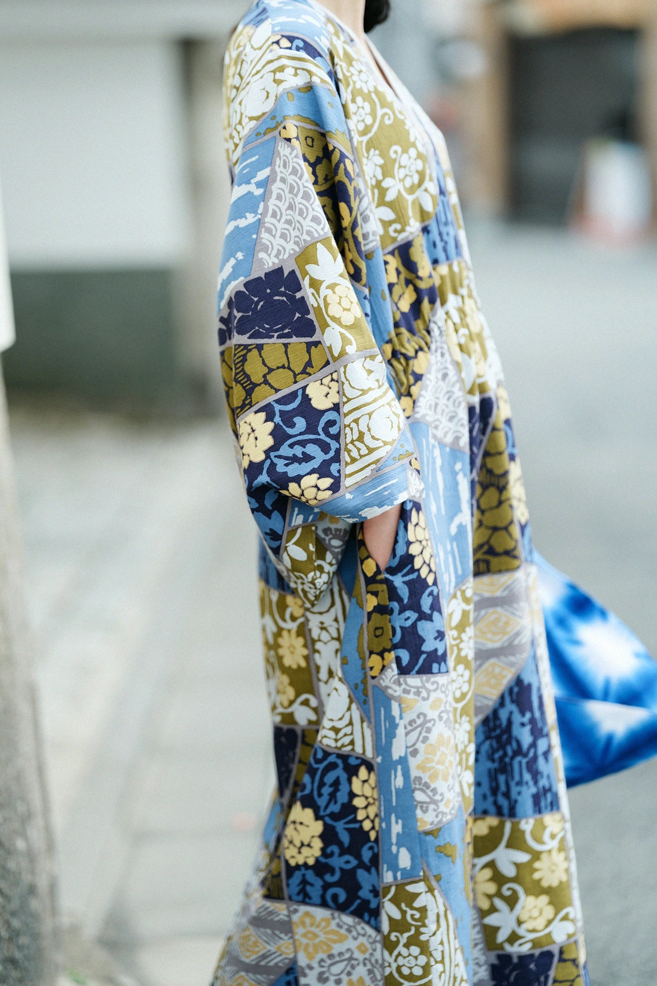 Chizimi Cotton 20/20 Double V-neck Summer Kimono Dress / Patchwork Kimono of Uesugi Kenshin Family-Recreation