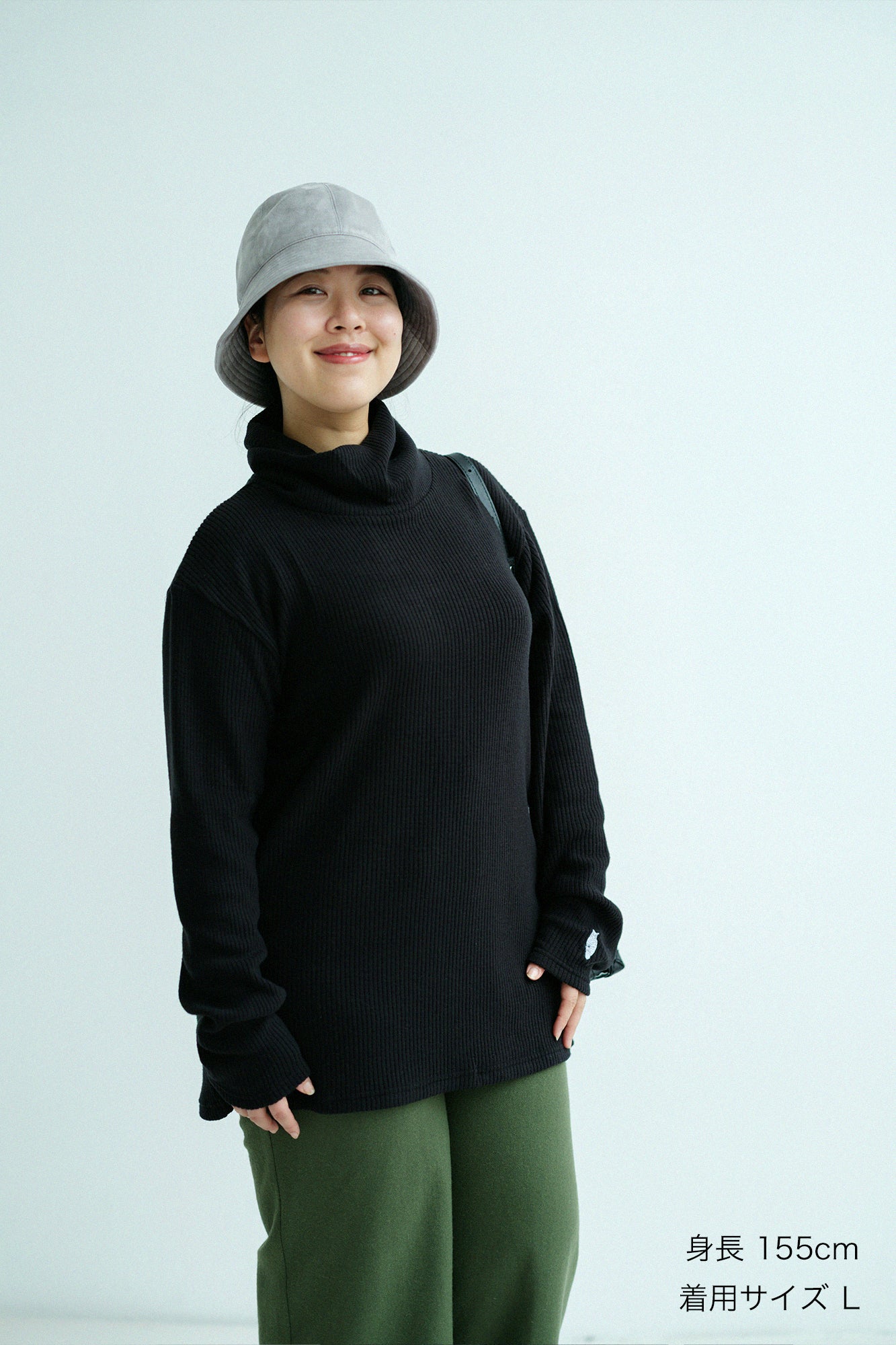 【預購】Soft Thermo(R) 羅紋針織 造型高領L/S長版上衣／黑色（※預計於12月9日左右發貨）