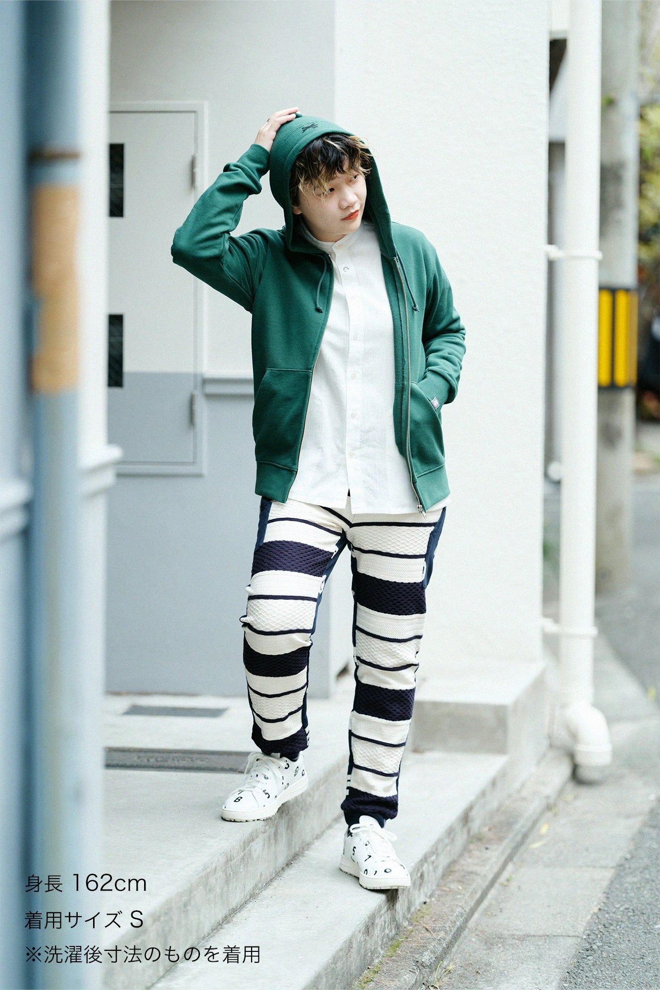 【3月10日頃発送予定】ケーブルジャカード×裏毛 BIKEパンツ／エクリュ ネイビーボーダー×SO-SU-U