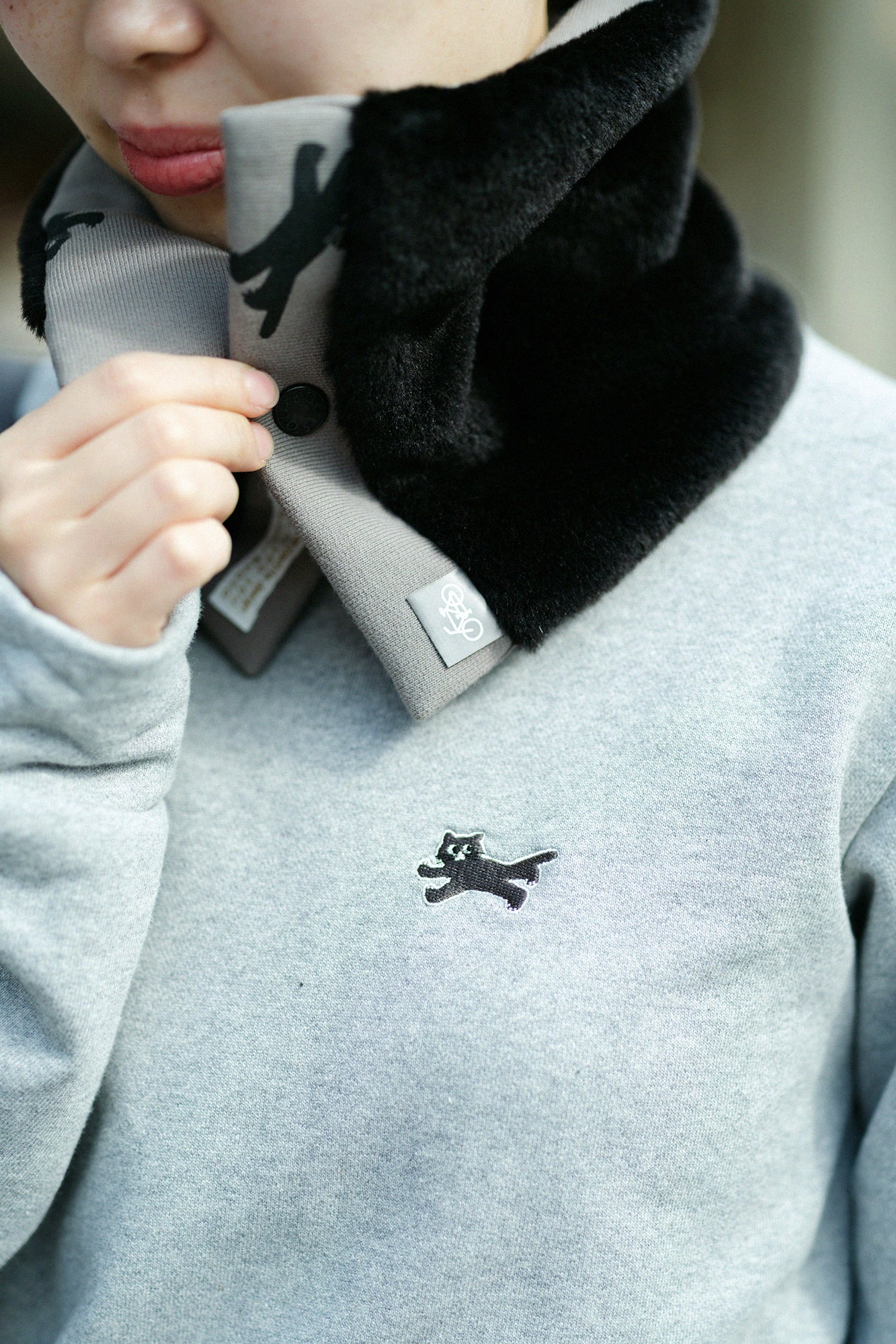 雙面用 BIKE短圍巾／貓 賽跑 灰色