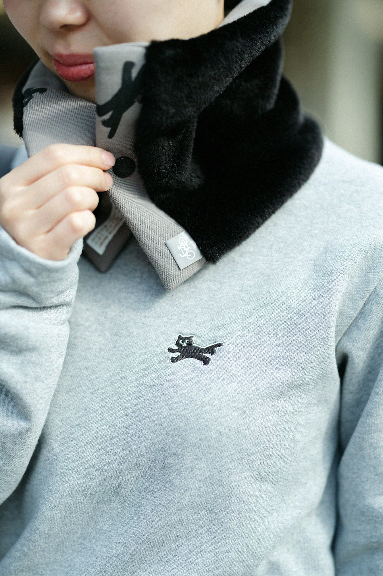 Fleece Boat Neck Sweat Shirt／Heather Grey×Red JQ