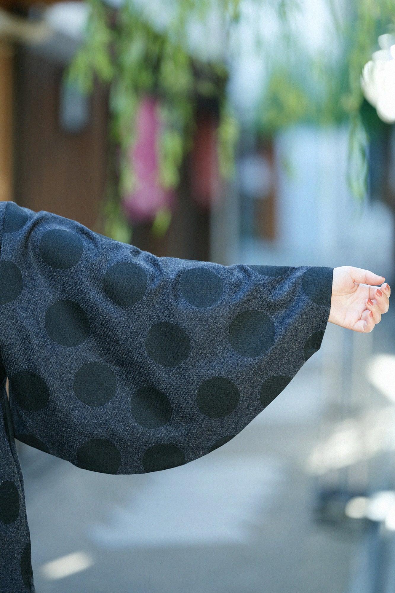 Tweed Naginata Sleeve Long Shirt / Polka Dots and Blank Bluish Grey