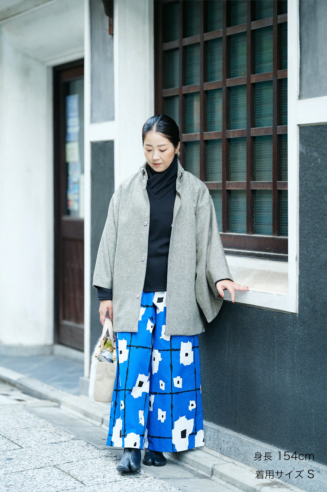 Tweed Kimono Sleeve Coat Short with Lining / Greyish Yellow