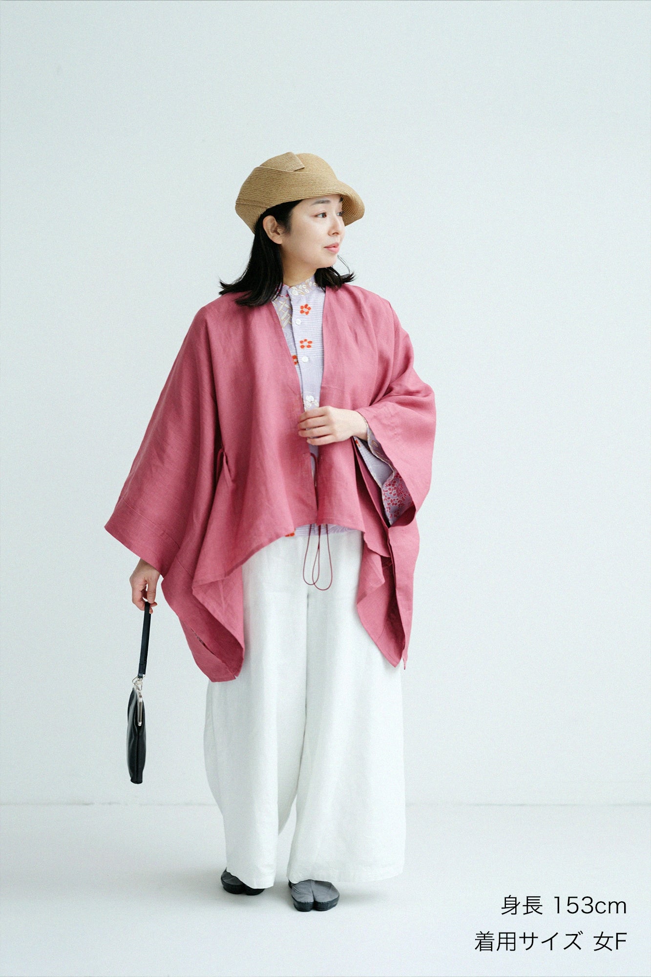 【Scheduled to ship around Mar 3】Linen Kisaragi Poncho Short／Purplish Red