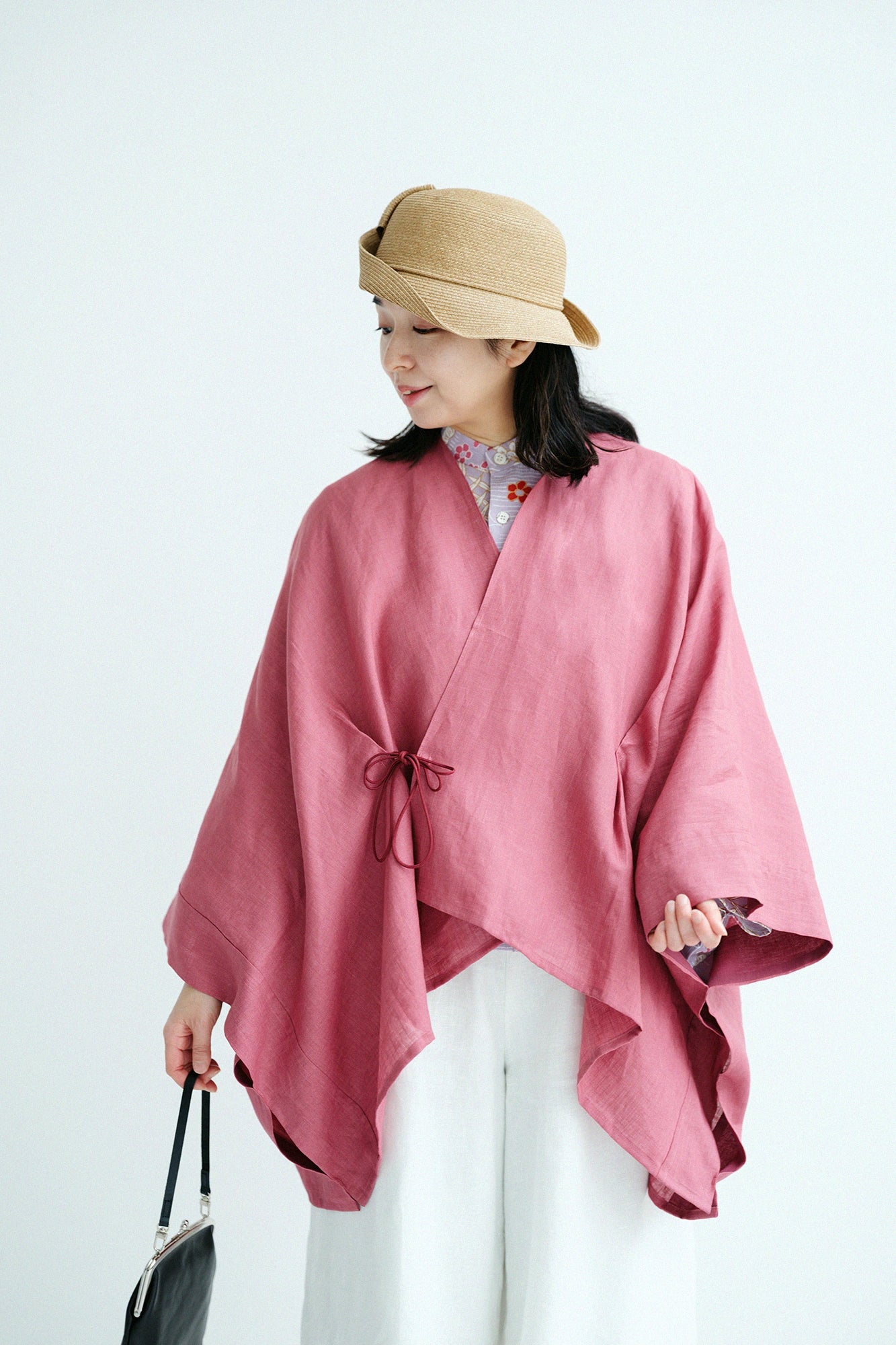 【Scheduled to ship around Mar 3】Linen Kisaragi Poncho Short／Purplish Red