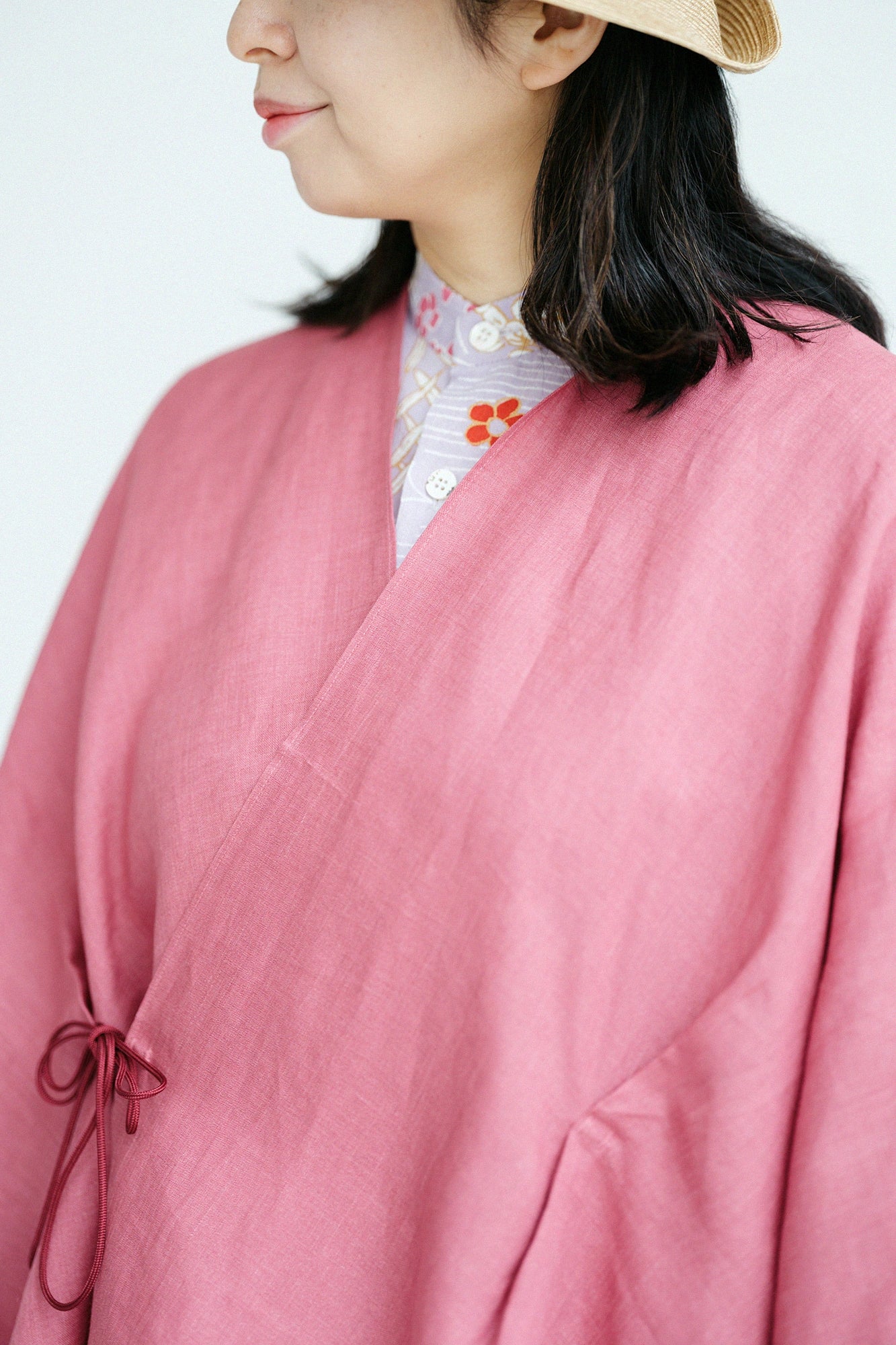 【Scheduled to ship around Mar 3】Linen Kisaragi Poncho Short／Purplish Red