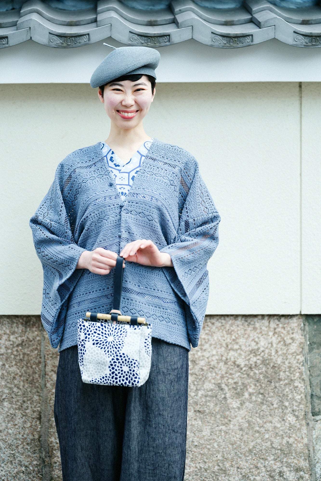 【4月21日頃発送予定】透かし幾何刺繍（きかししゅう） はつき／灰青（はいあお）