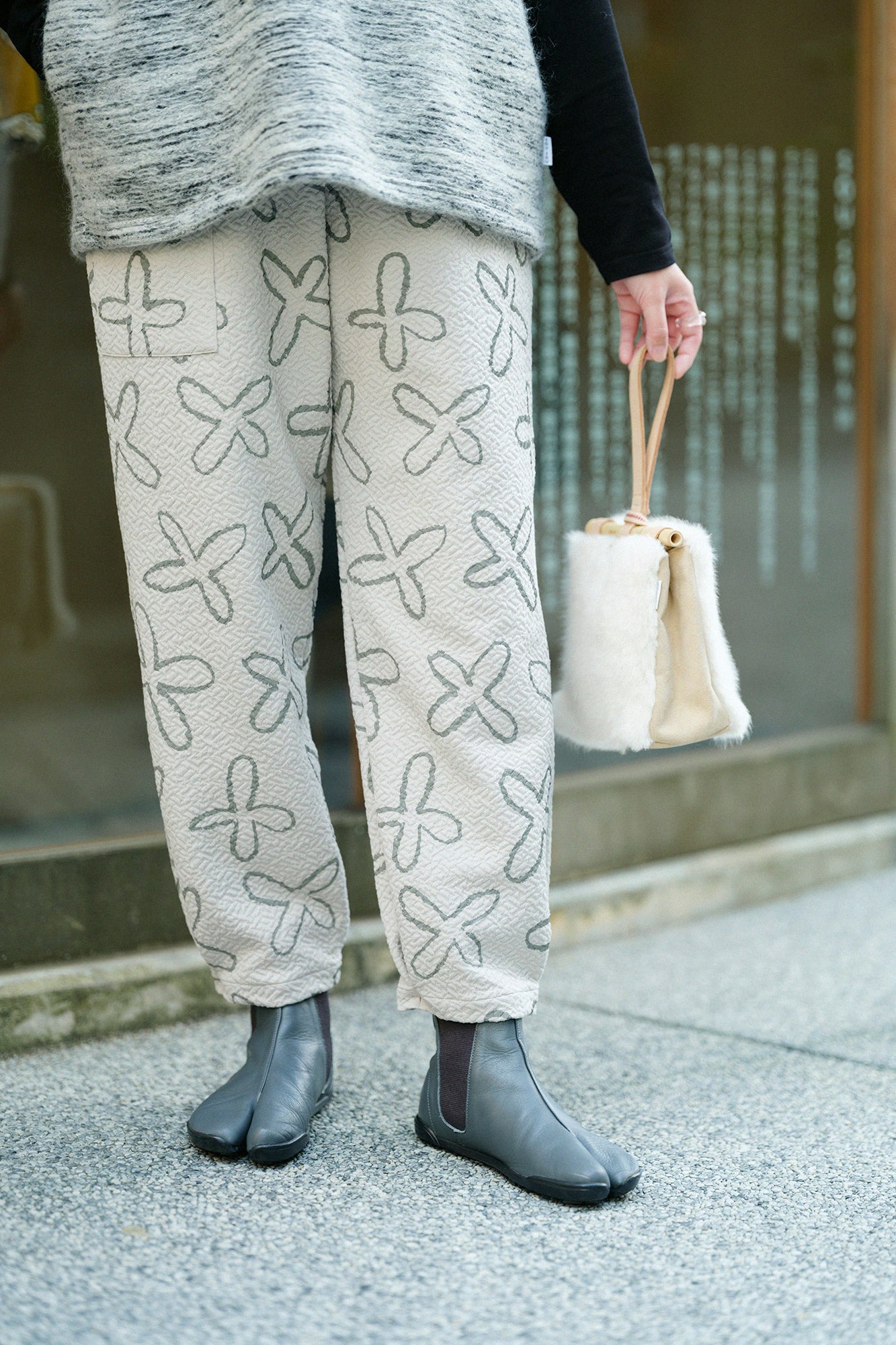 【預購】雙層緹花 工人褲／蘿蔔草 灰白色（※預計於11月25日左右發貨）