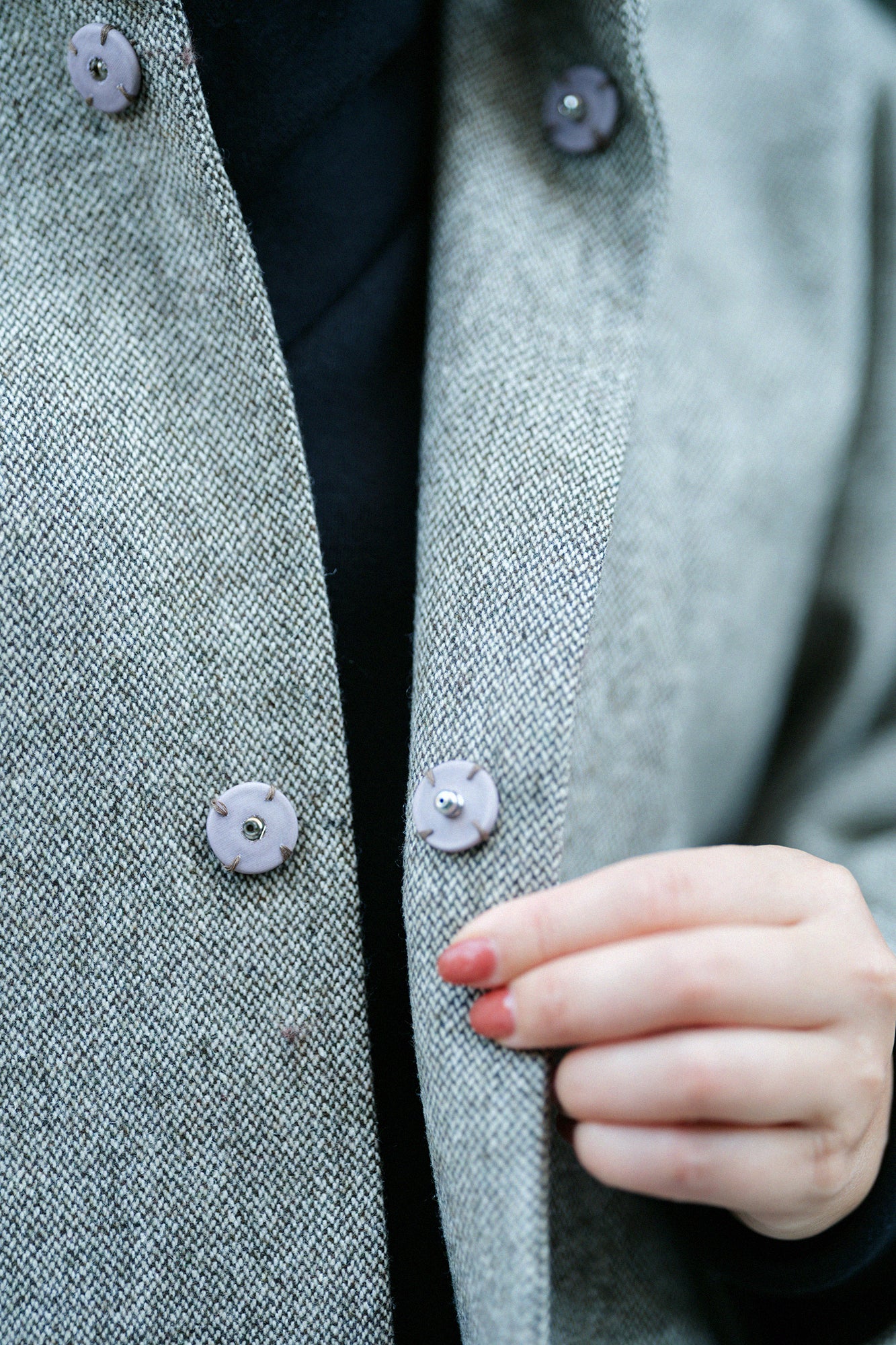 Tweed Kimono Sleeve Coat Short with Lining / Greyish Yellow