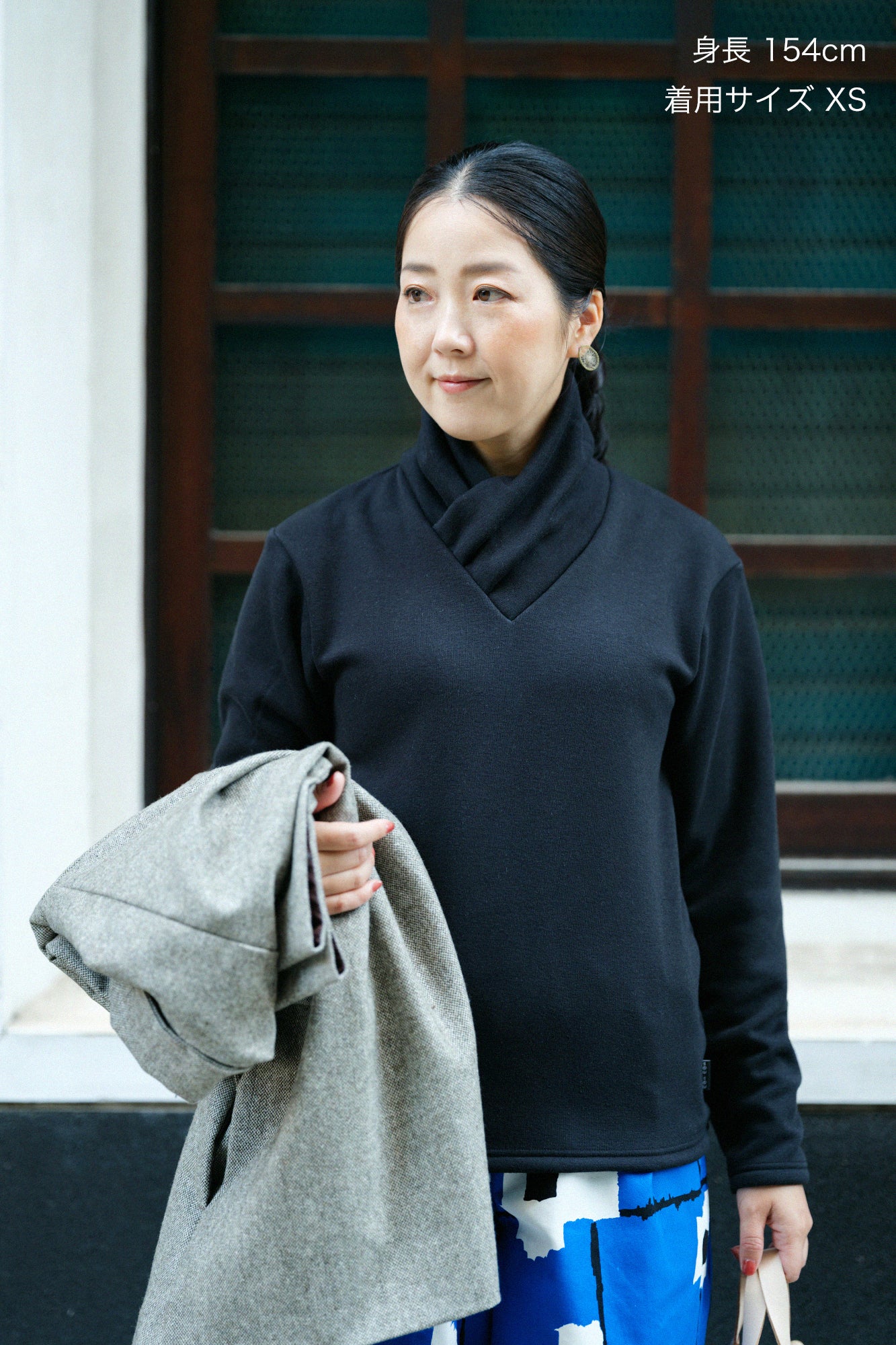 裏仿毛 高領上衣／黑色