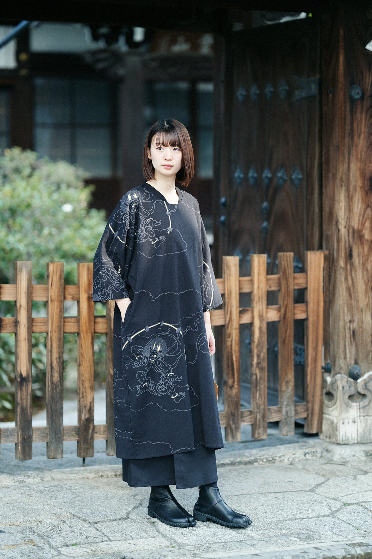  Zip arrière mi-long en cuir couleur tabi/Nureha