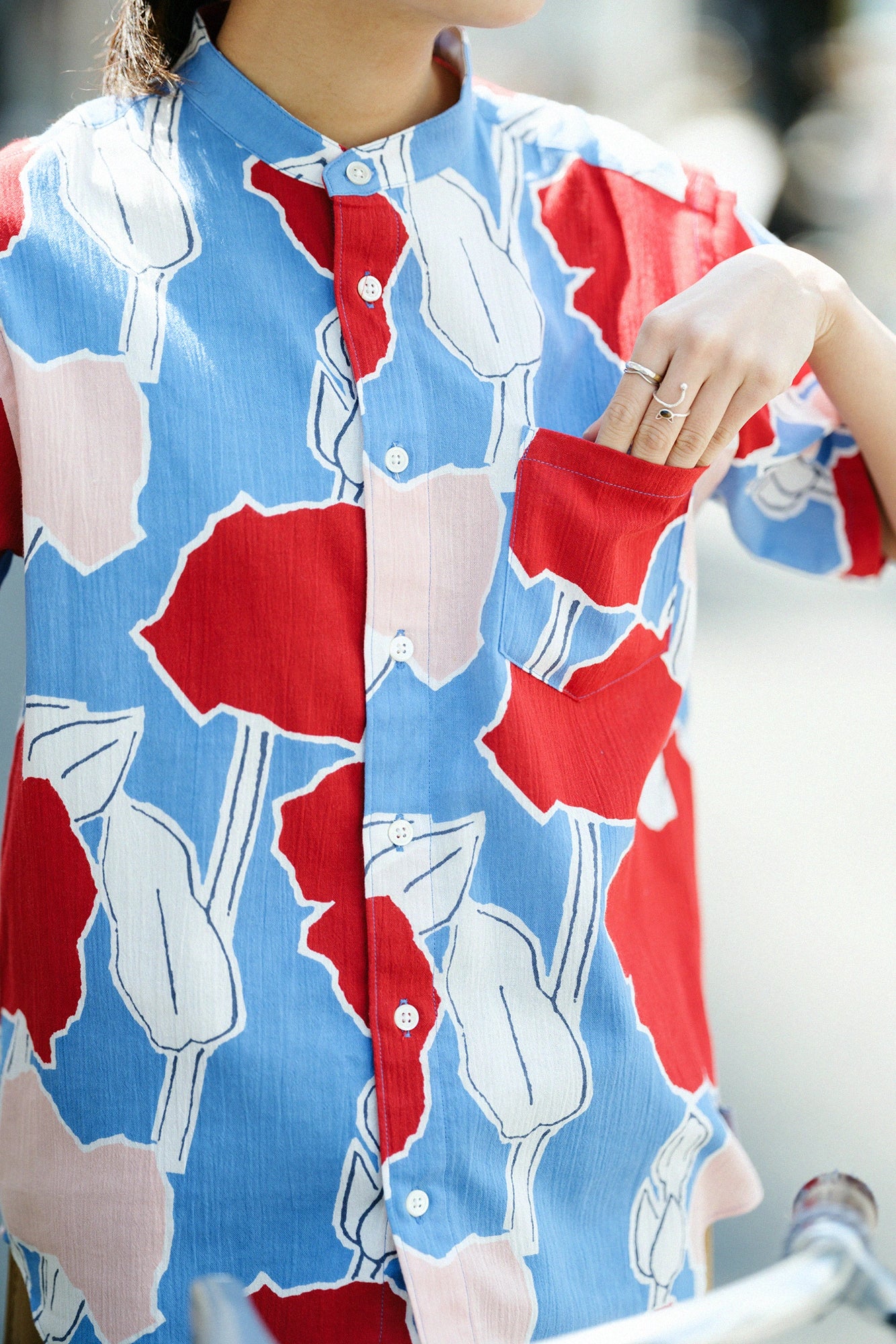 Chizimi Cotton 20/20 Stand Color Short Sleeve Shirt / Lustrous