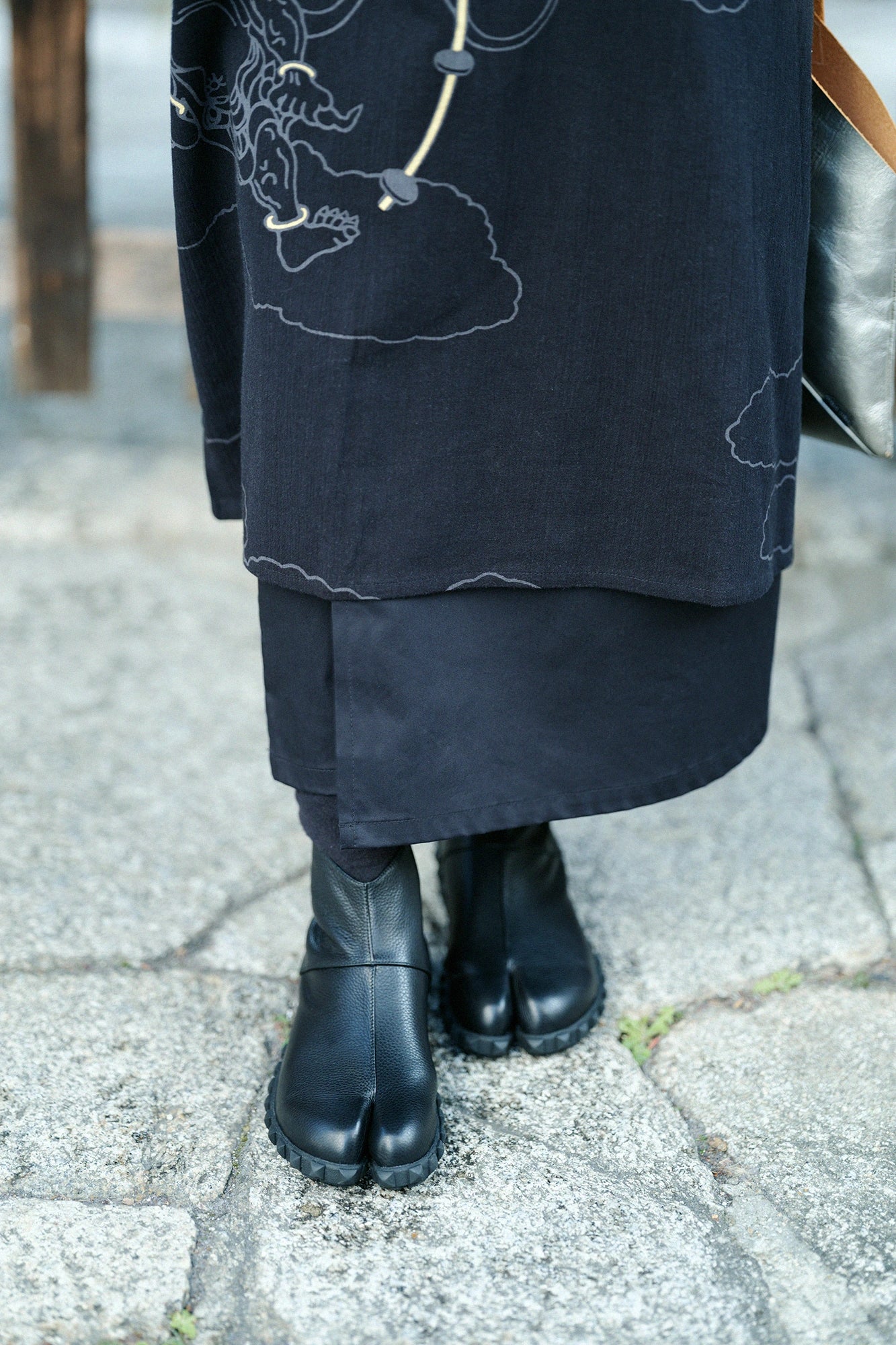  Zip arrière mi-long en cuir couleur tabi/Nureha