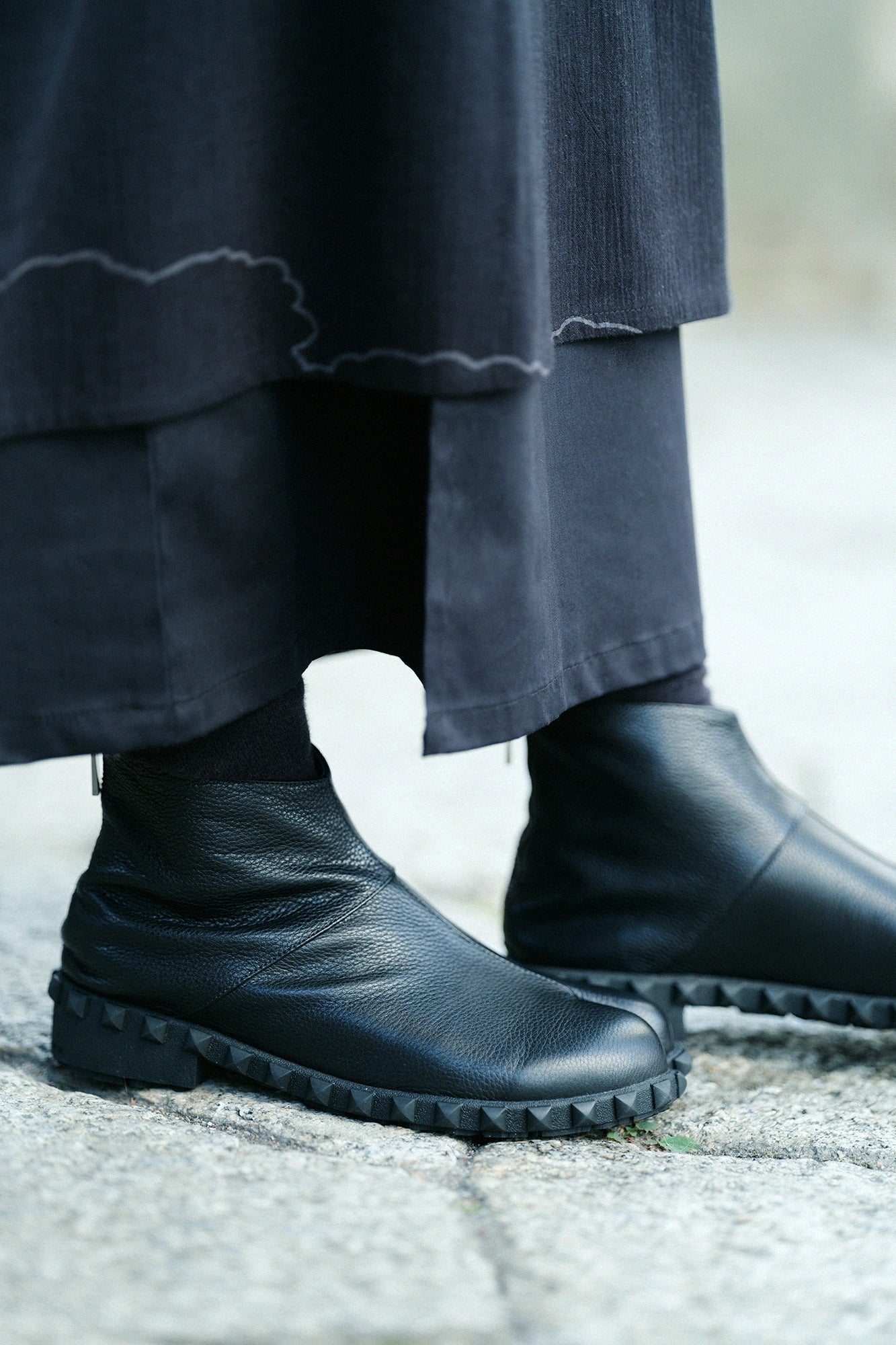  Zip arrière mi-long en cuir couleur tabi/Nureha