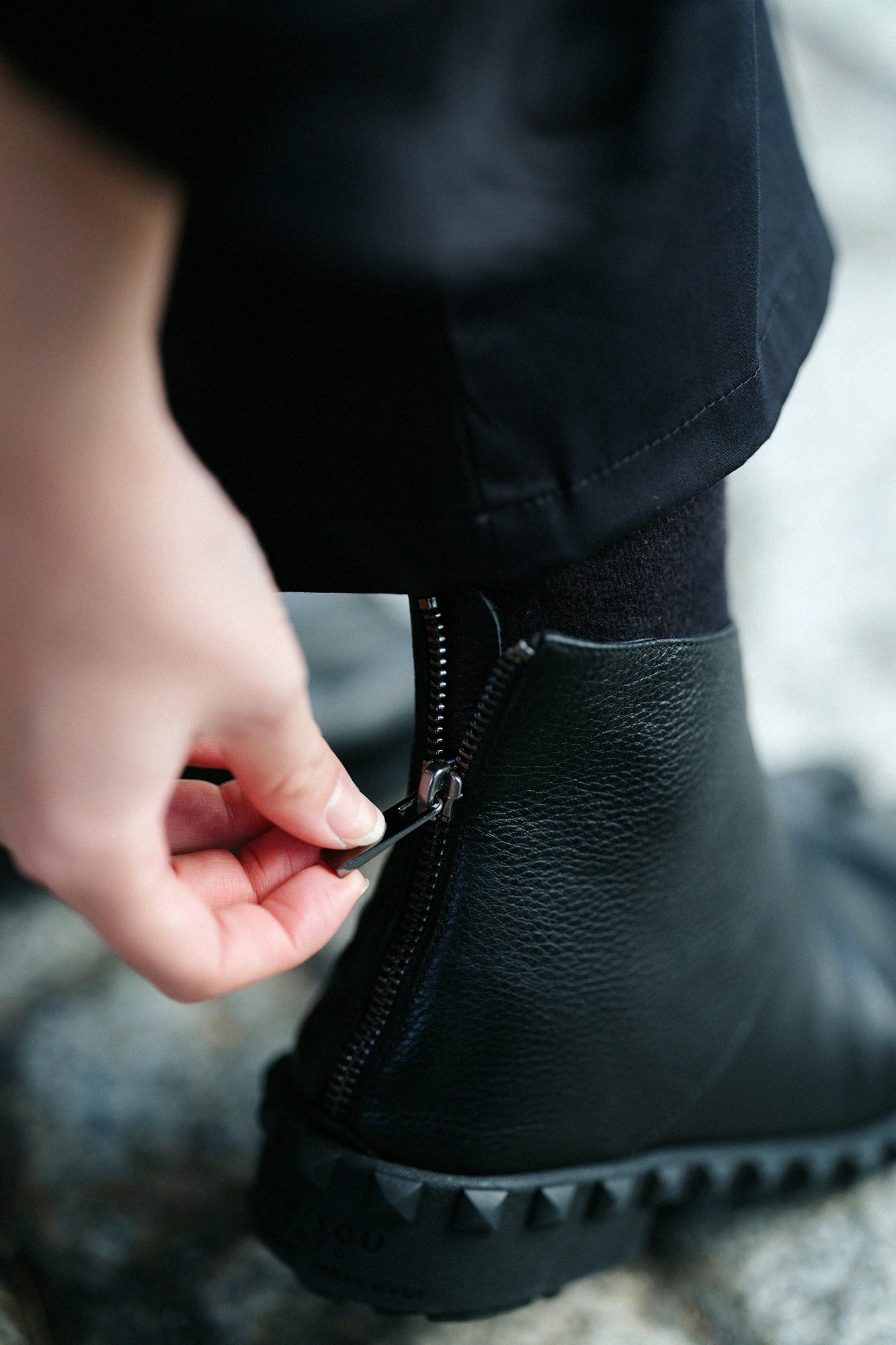  Zip arrière mi-long en cuir couleur tabi/Nureha